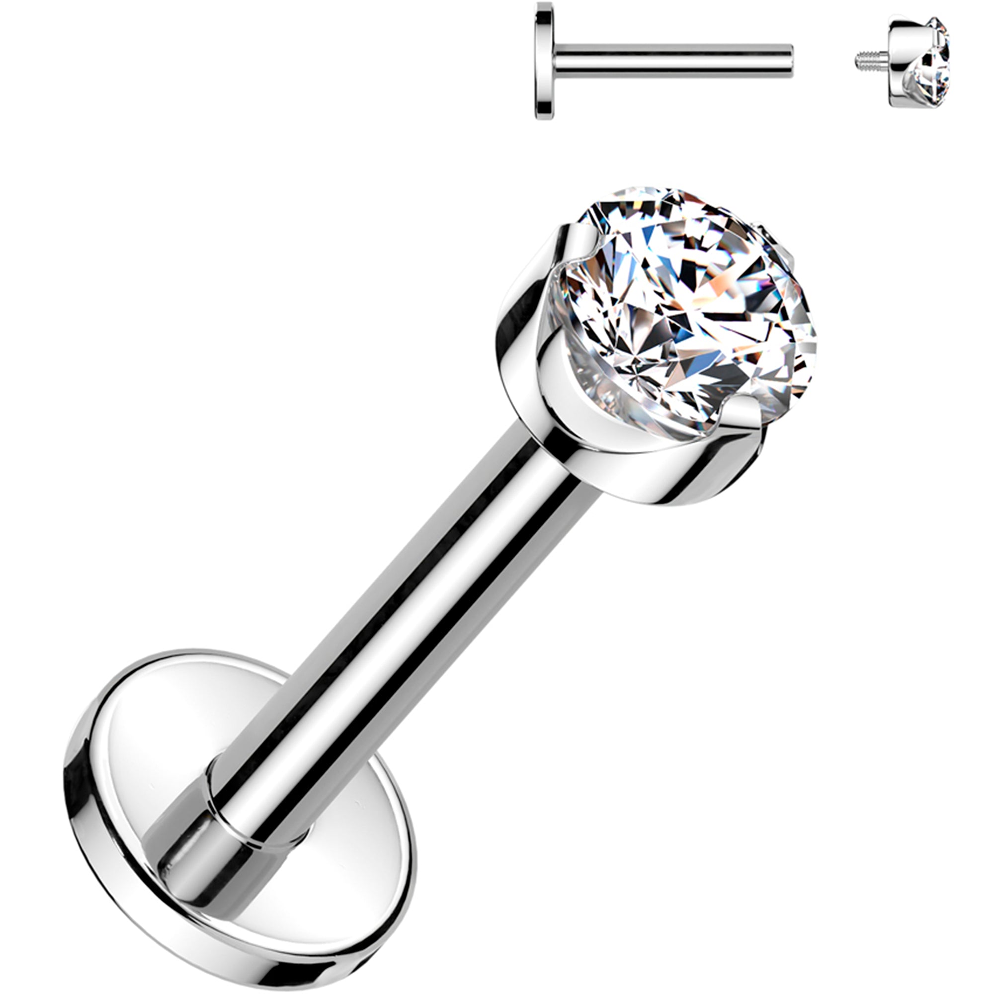 16 Gauge 1/4 4mm Clear CZ Round Medical Grade Titanium Flat Back Earring