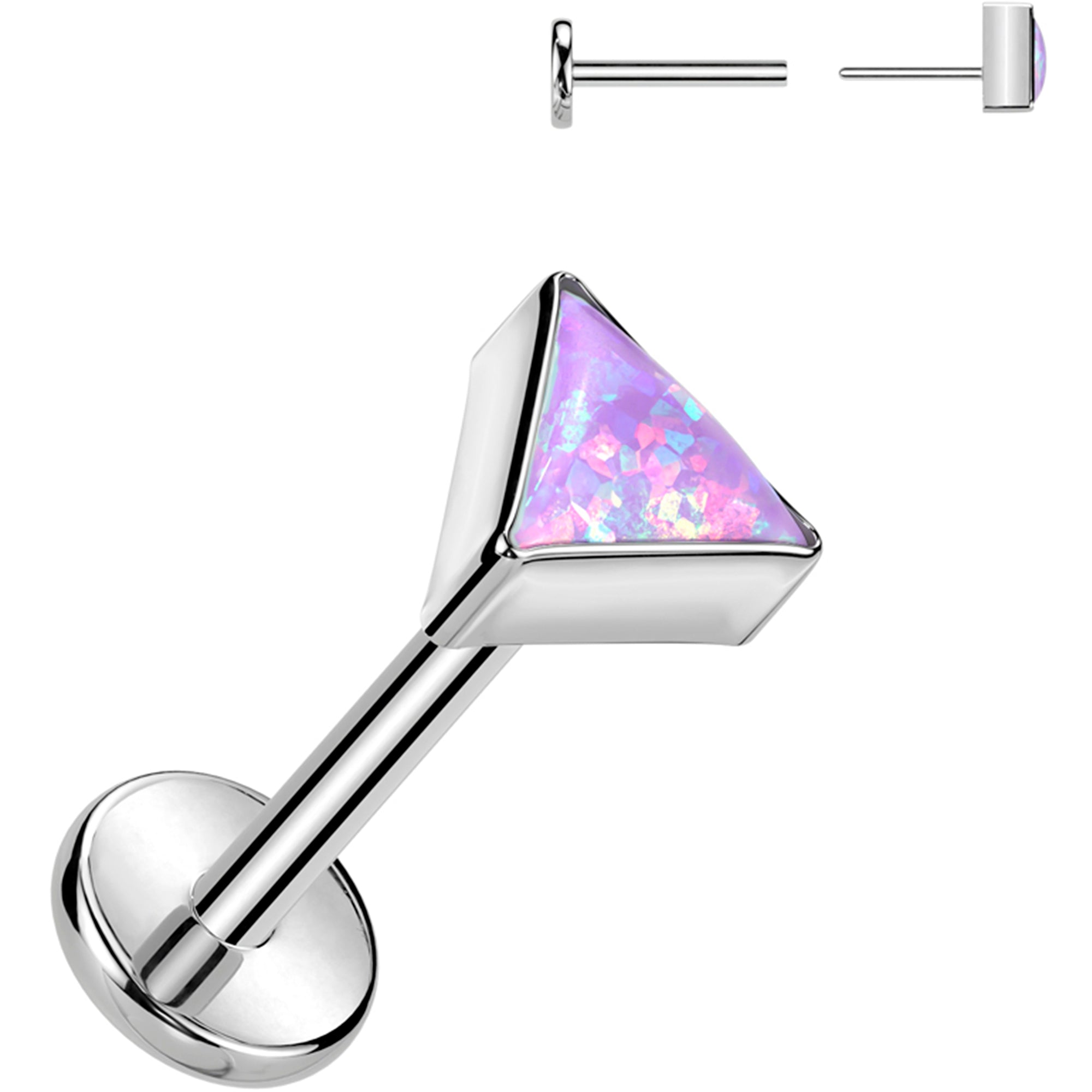 18 Gauge 5/16 Purple Synthetic Opal Triangle Medical Grade Titanium Flatback Earring