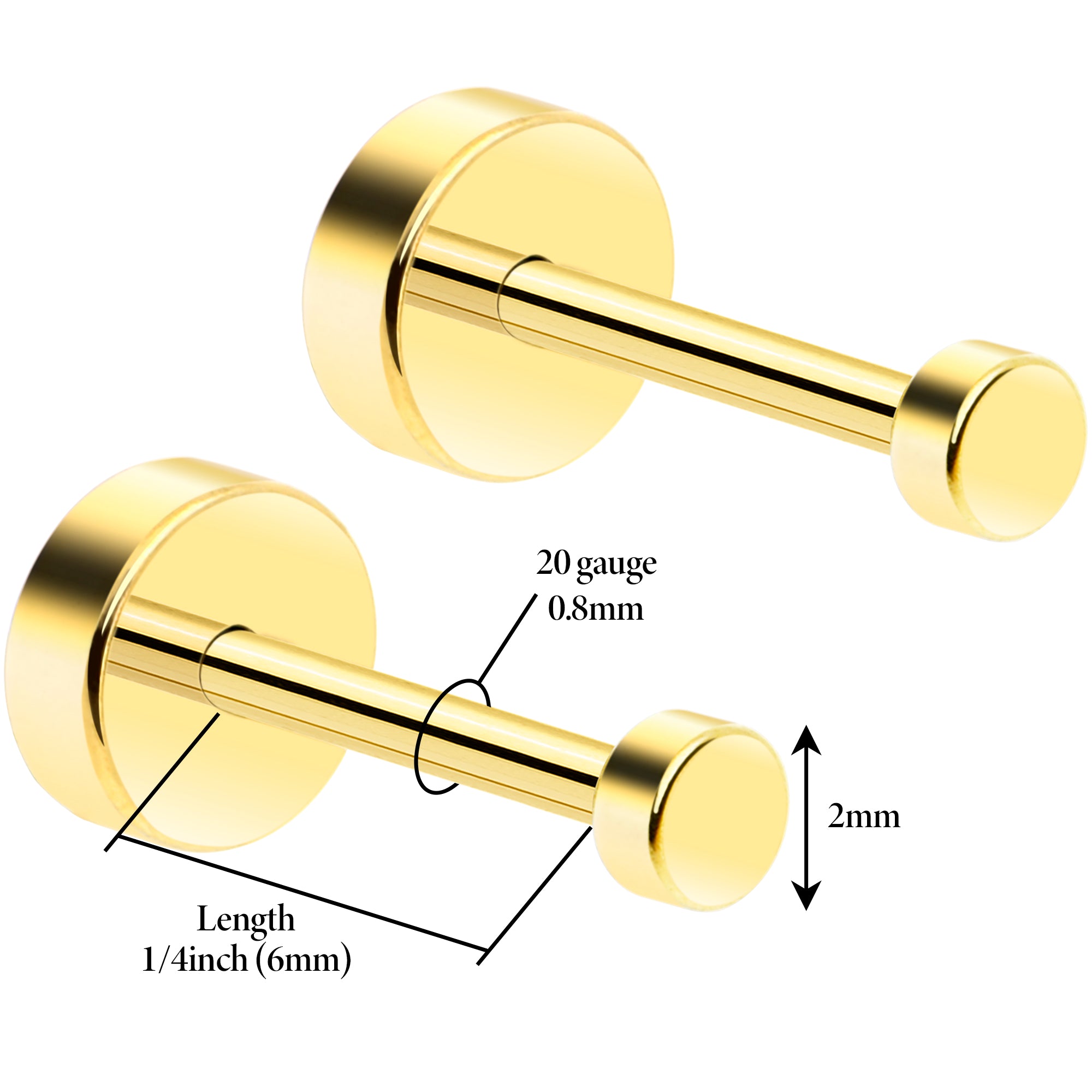 14k Yellow Gold Plated 4mm Circle Flat Back Stud Earrings - 1 Pair