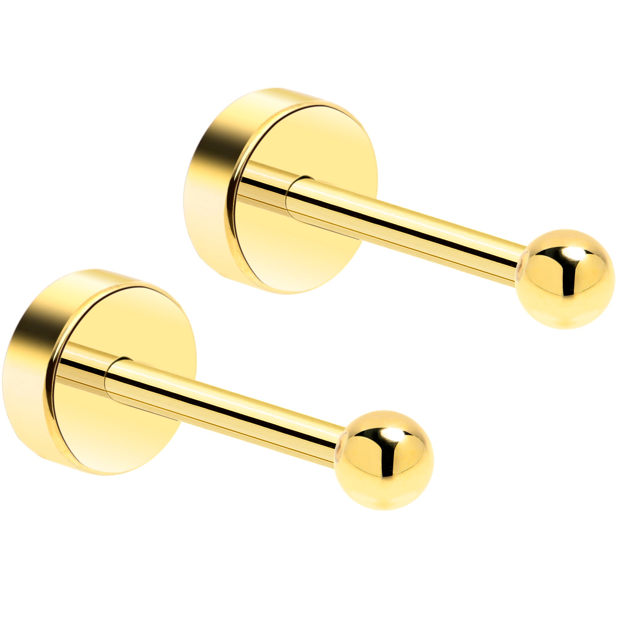 14k Yellow Gold Plated 2mm Ball Flat Back Stud Earrings - 1 Pair