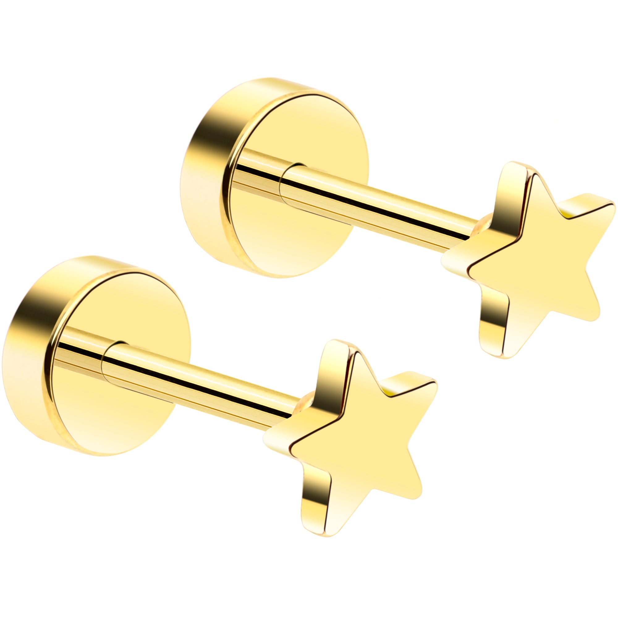 14k Yellow Gold Plated 3mm Star Flat Back Stud Earrings - 1 Pair