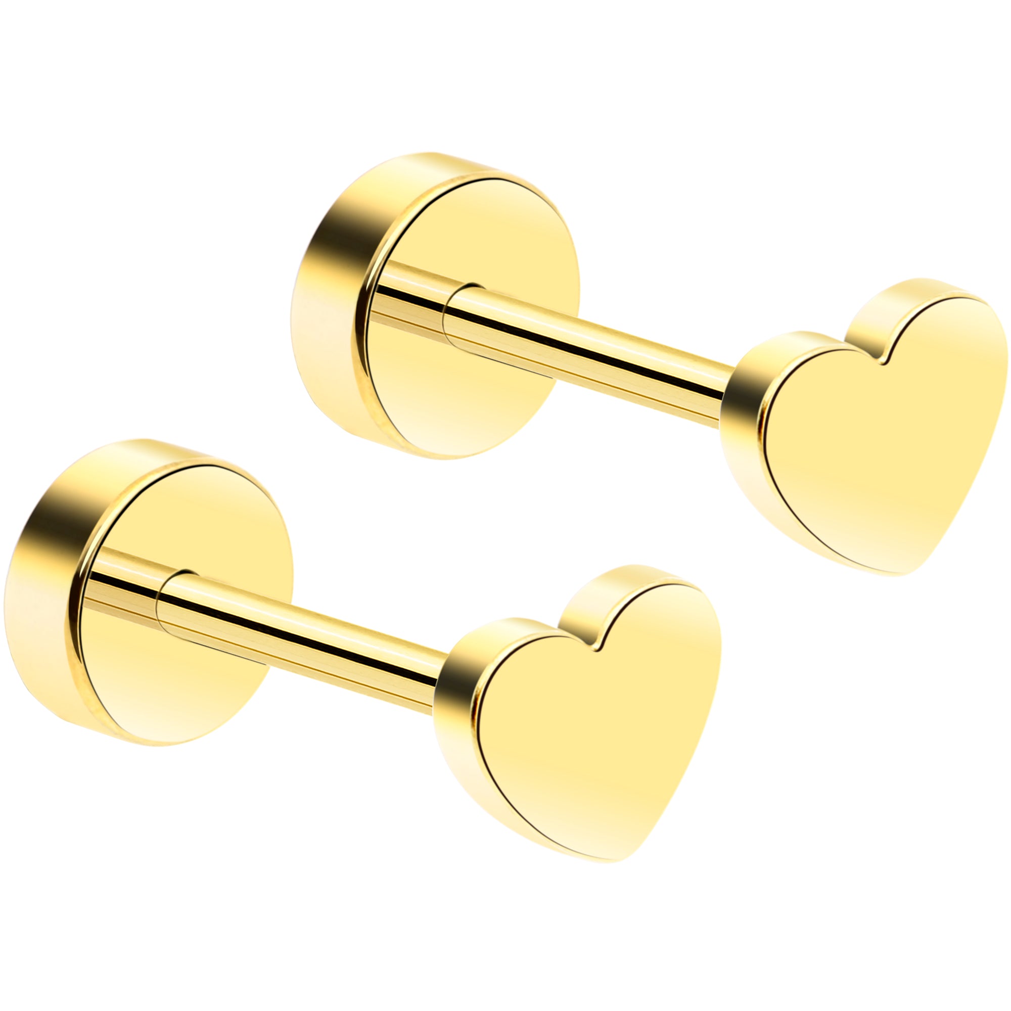 14k Yellow Gold Plated 4mm Heart Flat Back Stud Earrings - 1 Pair