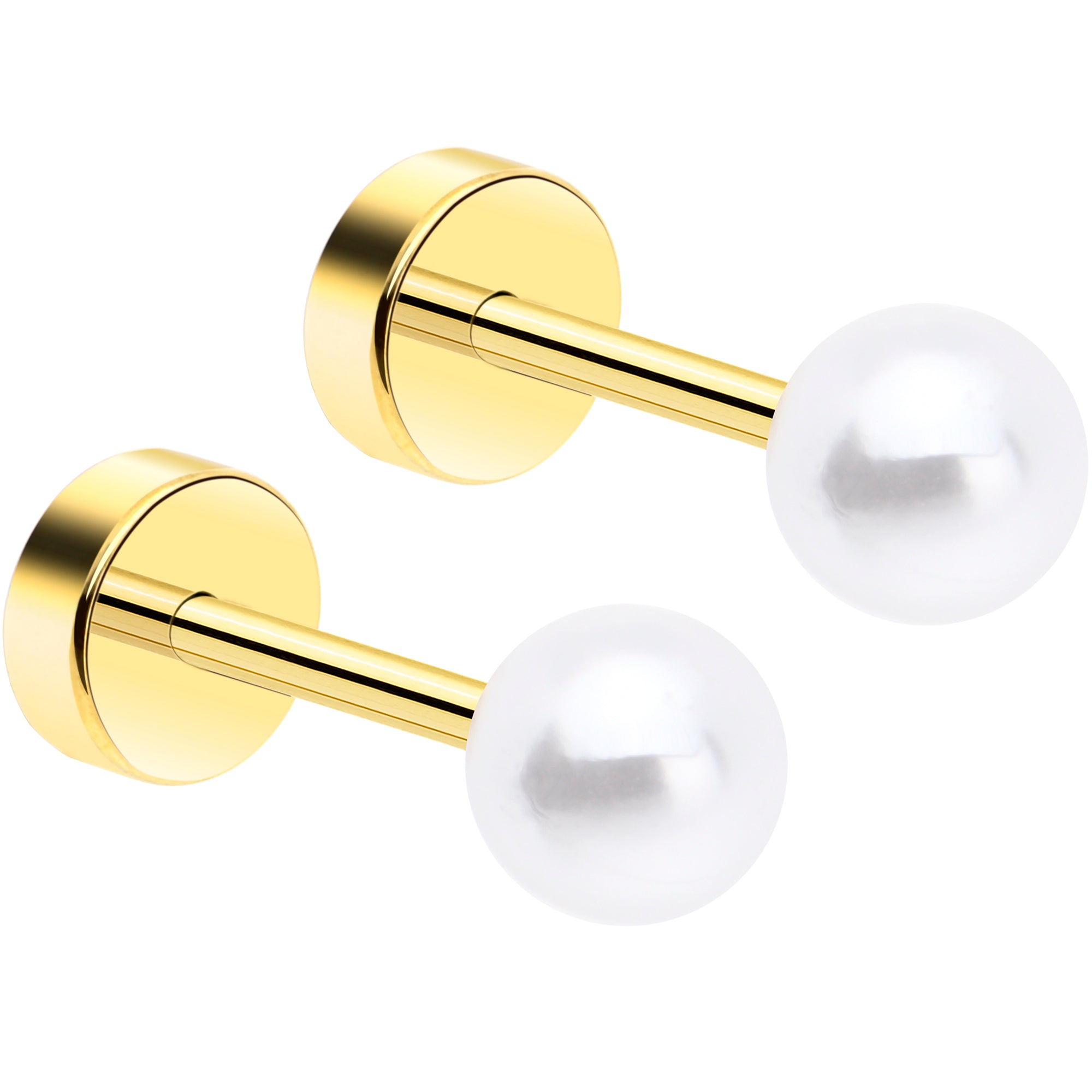 14k Yellow Gold Plated 4mm Iridescent Ball Flat Back Stud Earrings - 1 Pair