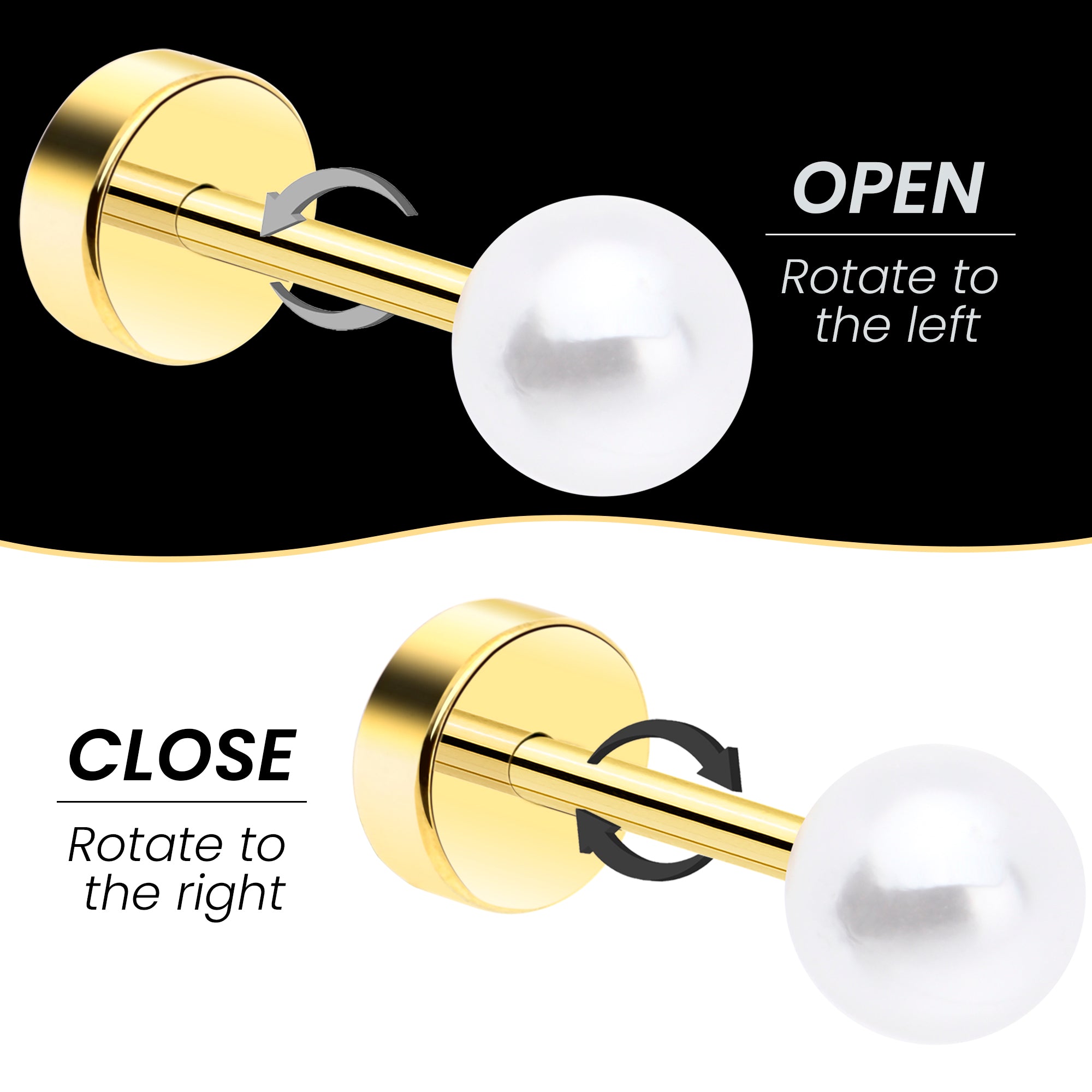 14k Yellow Gold Plated 4mm Iridescent Ball Flat Back Stud Earrings - 1 Pair