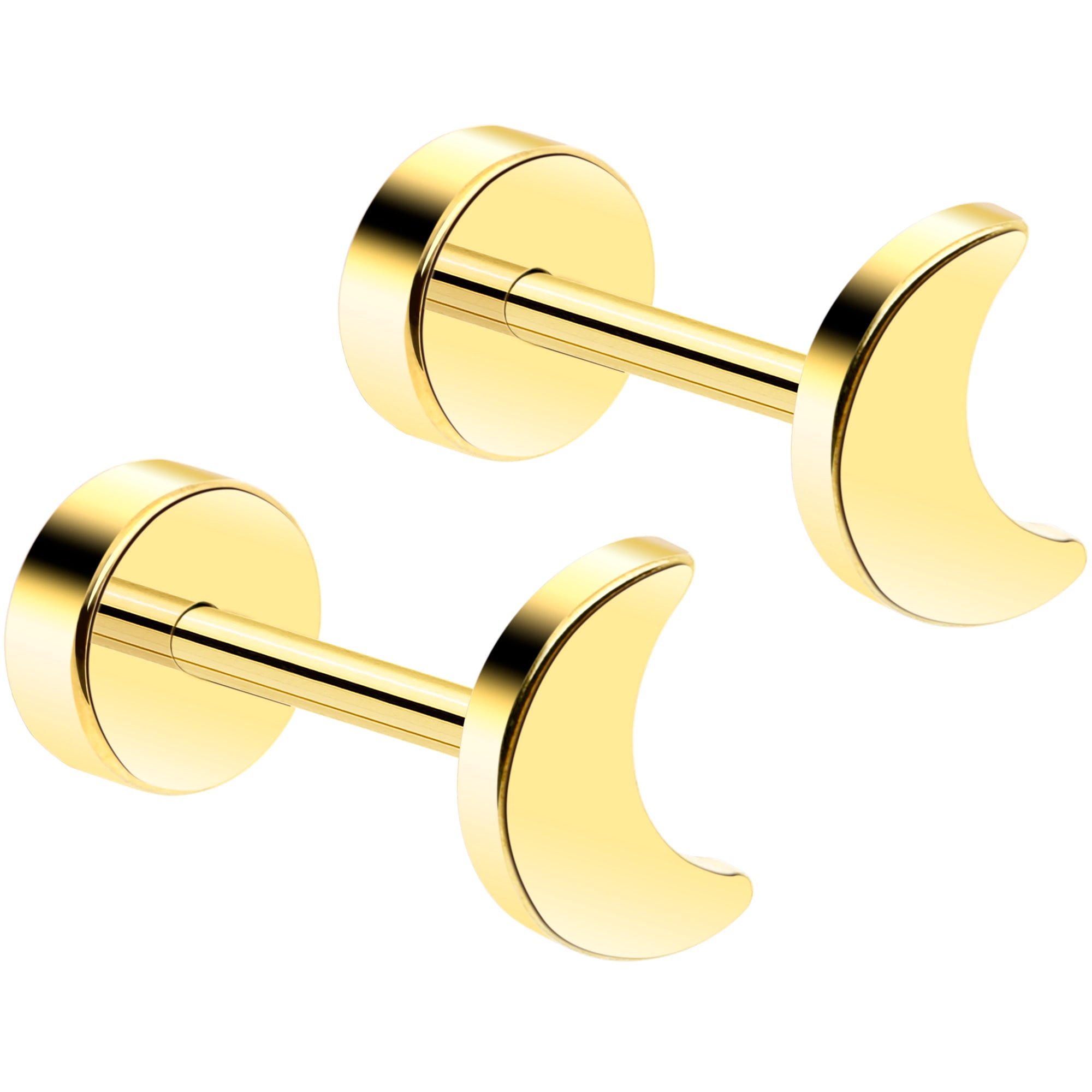 14k Yellow Gold Plated 4mm Crescent Moon Flat Back Stud Earrings - 1 Pair