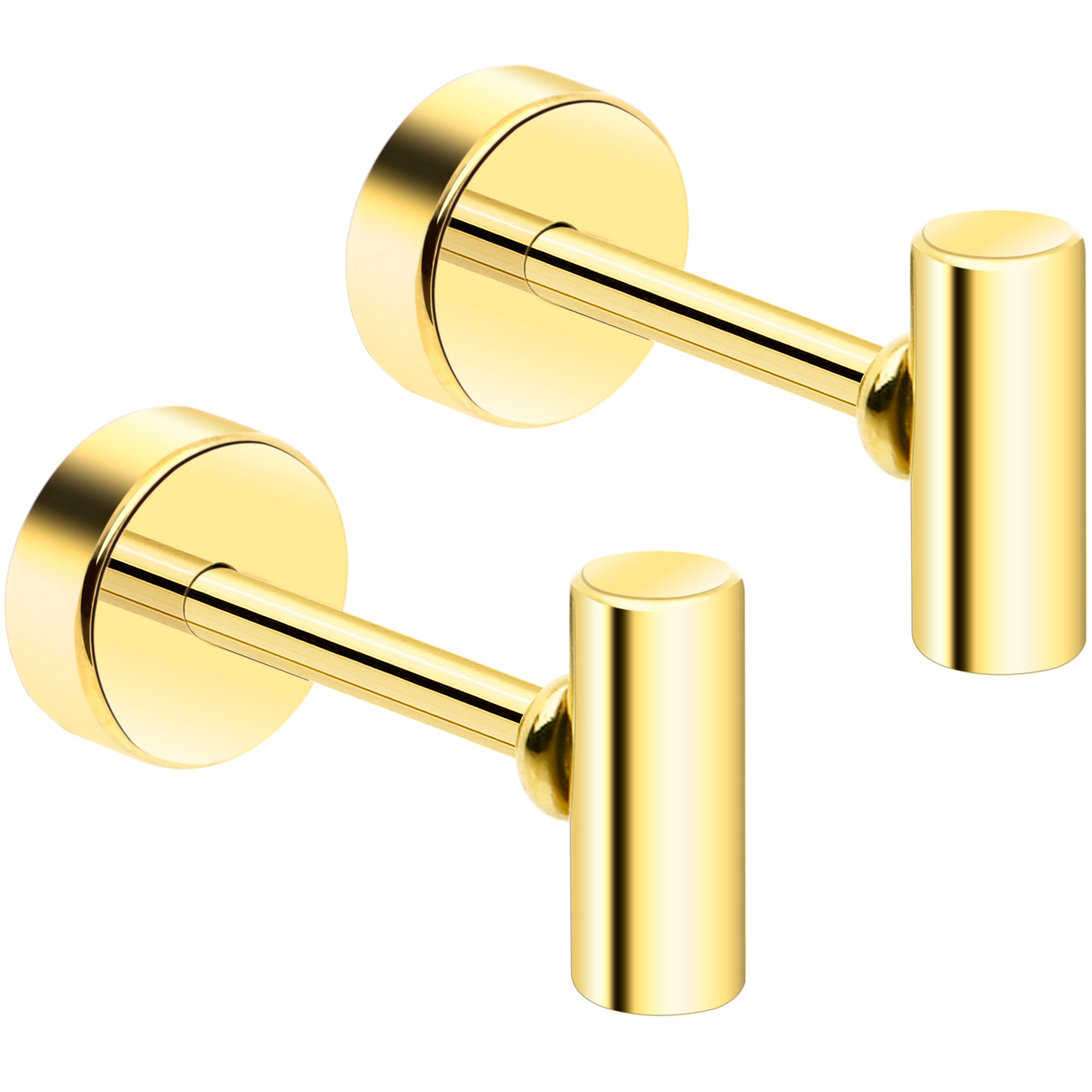 14k Yellow Gold Plated Straight Barbell Ball Flat Back Stud Earrings - 1 Pair