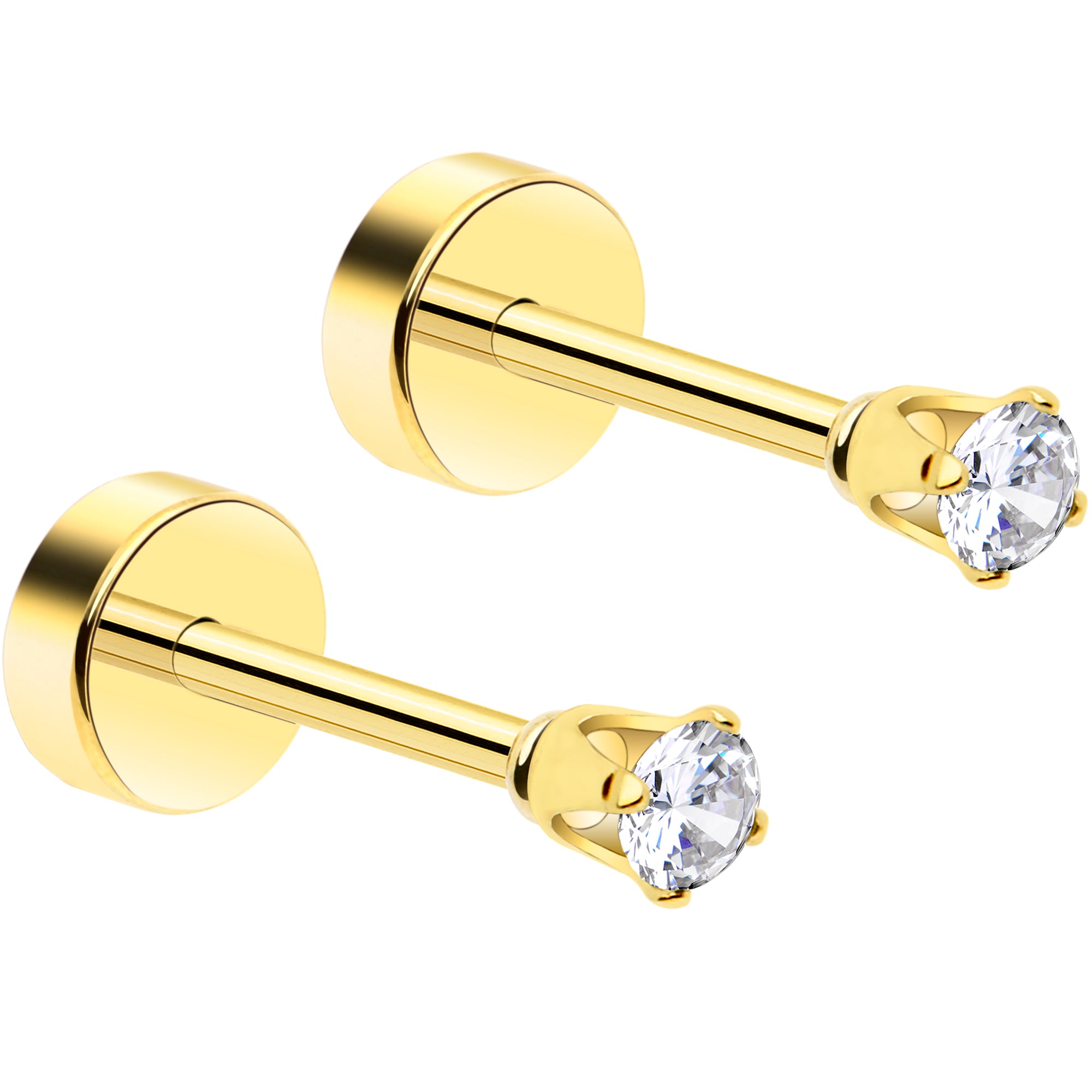 14k Yellow Gold Plated 2mm CZ Flat Back Stud Earrings - 1 Pair