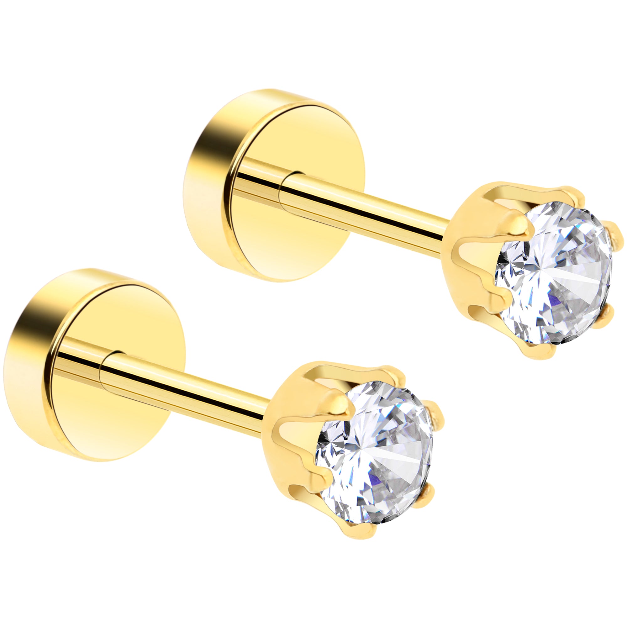 14k Yellow Gold Plated 3mm CZ Flat Back Stud Earrings - 1 Pair