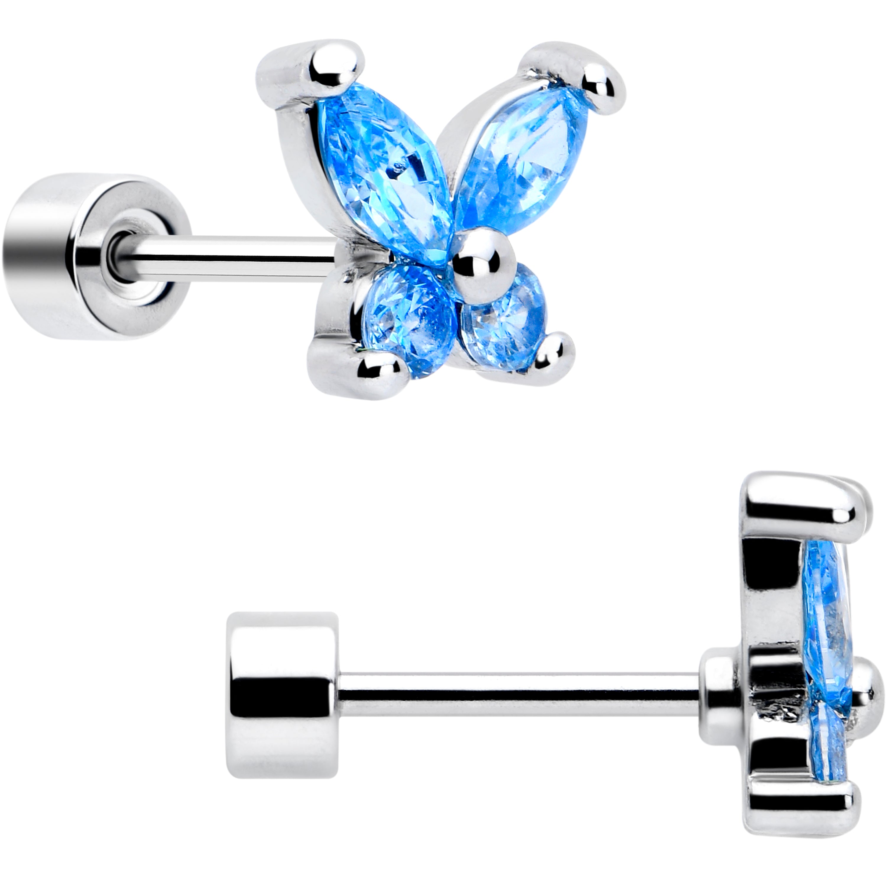 Blue CZ Celestial Butterfly Flat Back Stud Earrings - 3 Pairs