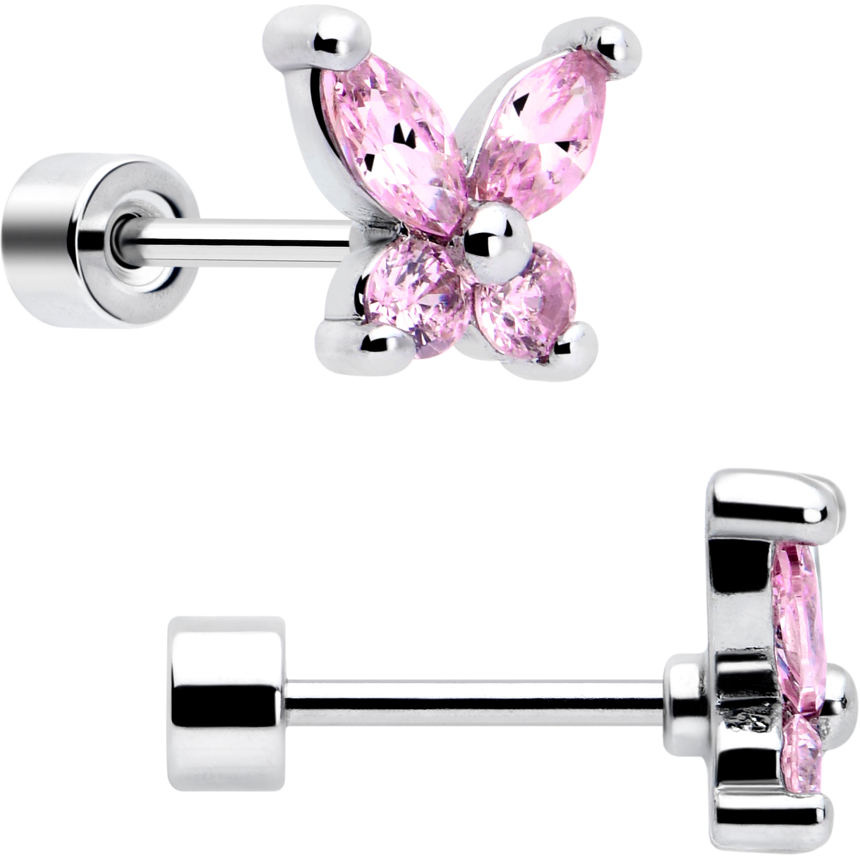 Pink CZ Celestial Butterfly Flat Back Stud Earrings - 3 Pairs