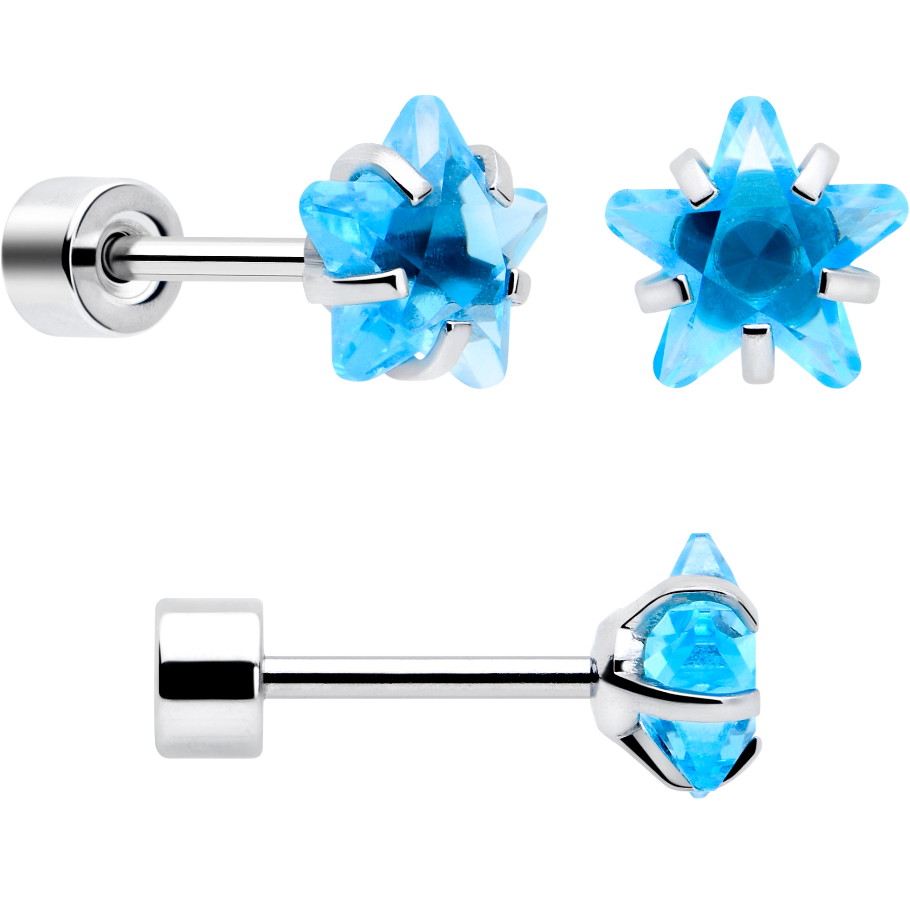 Blue Star CZ Flat Back Stud Earrings - 3 Pairs