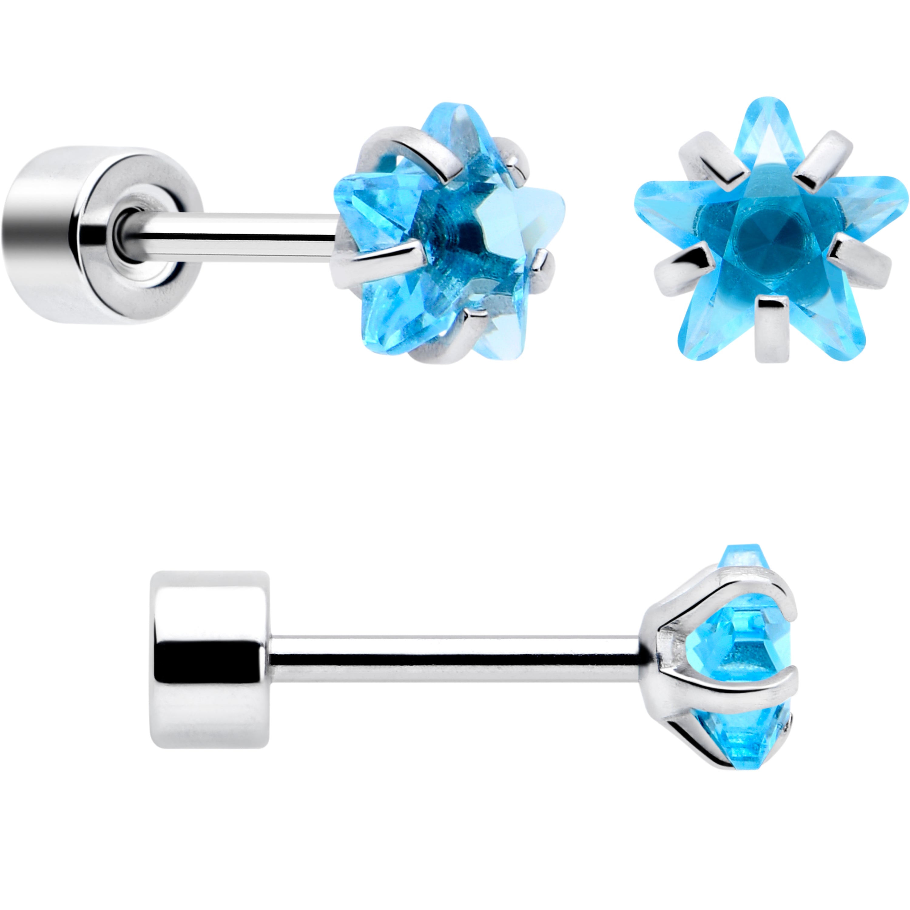 Blue Star CZ Flat Back Stud Earrings - 3 Pairs