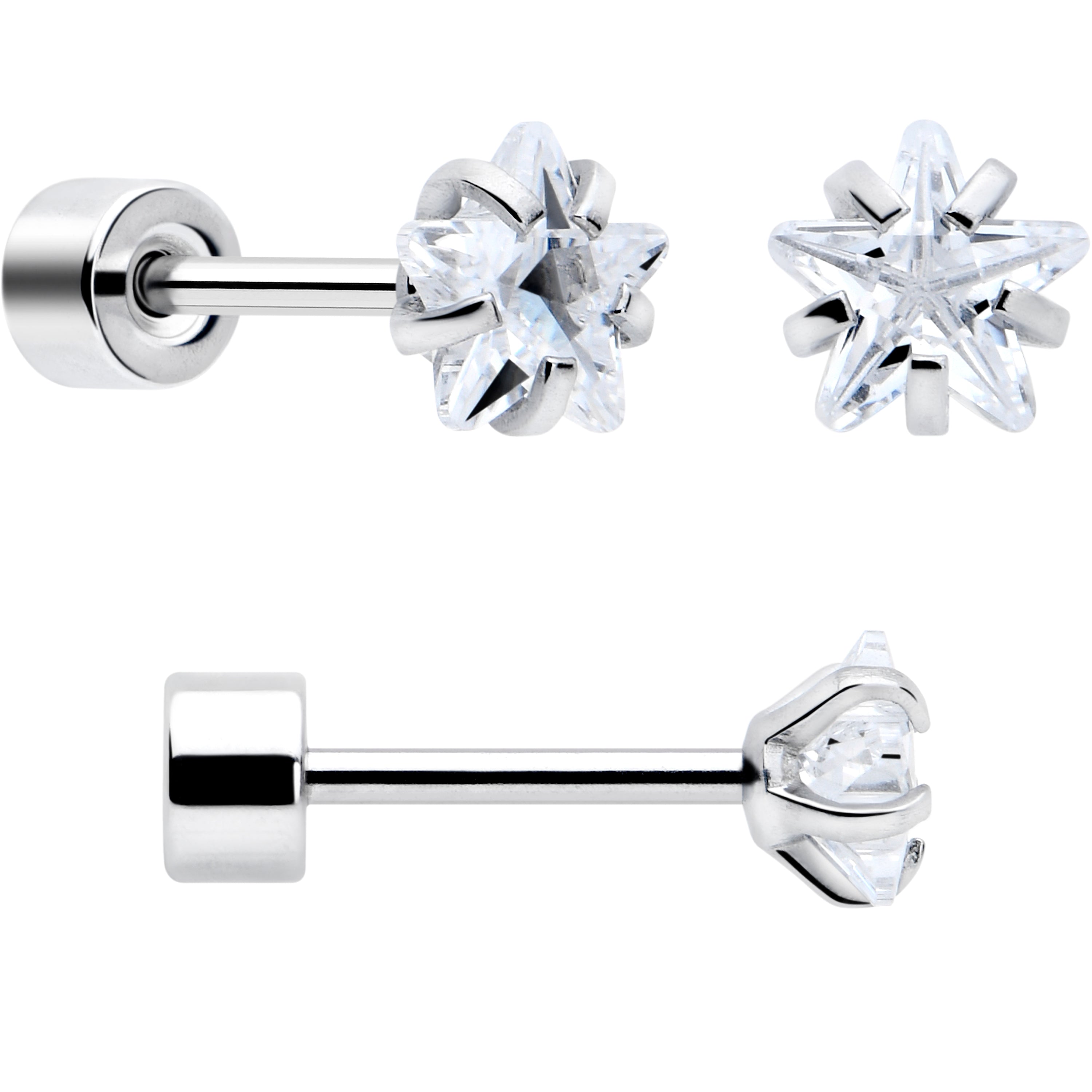 Clear Star CZ Flat Back Stud Earrings - 3 Pairs