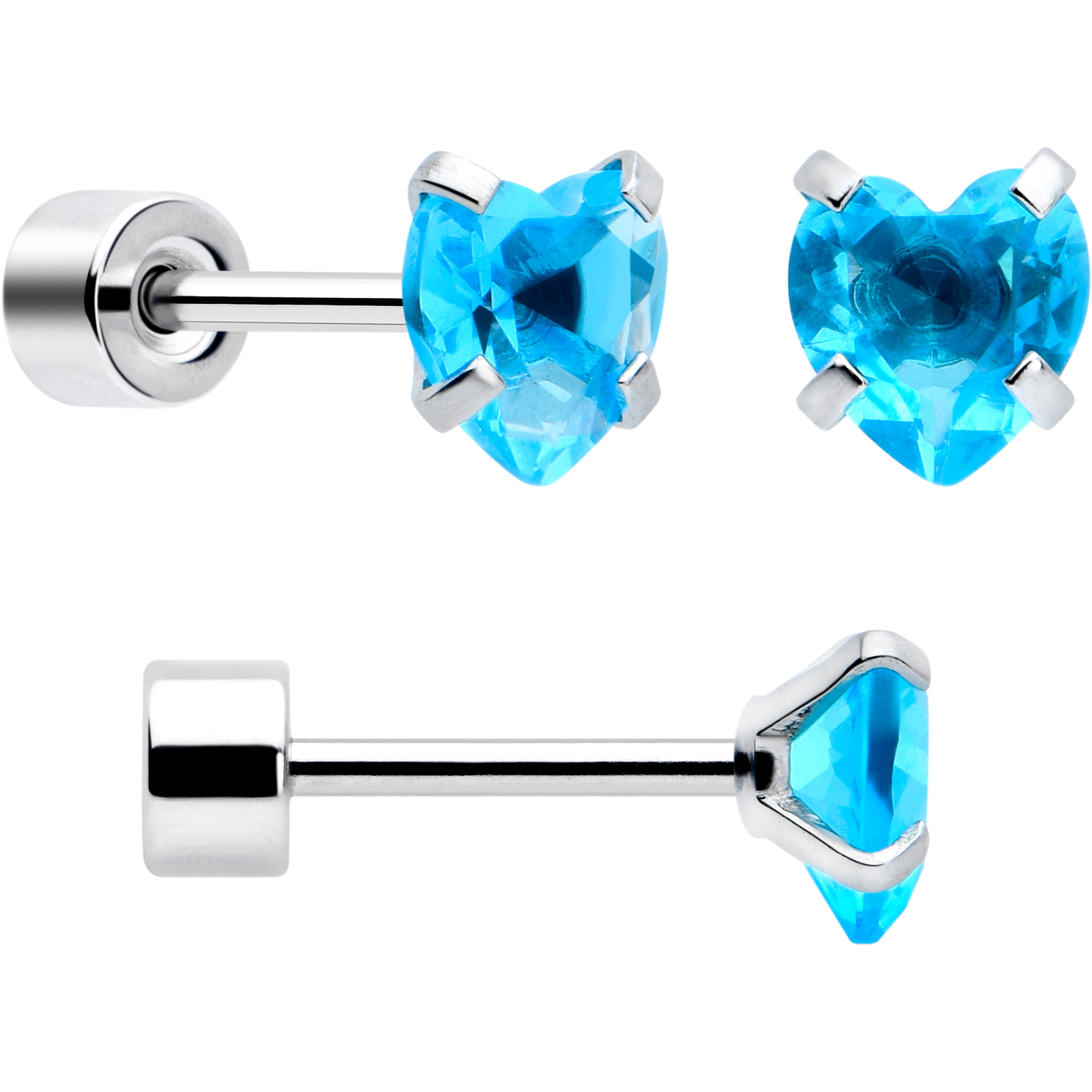 Blue Simplistic Heart Star CZ Flat Back Stud Earrings - 3 Pairs