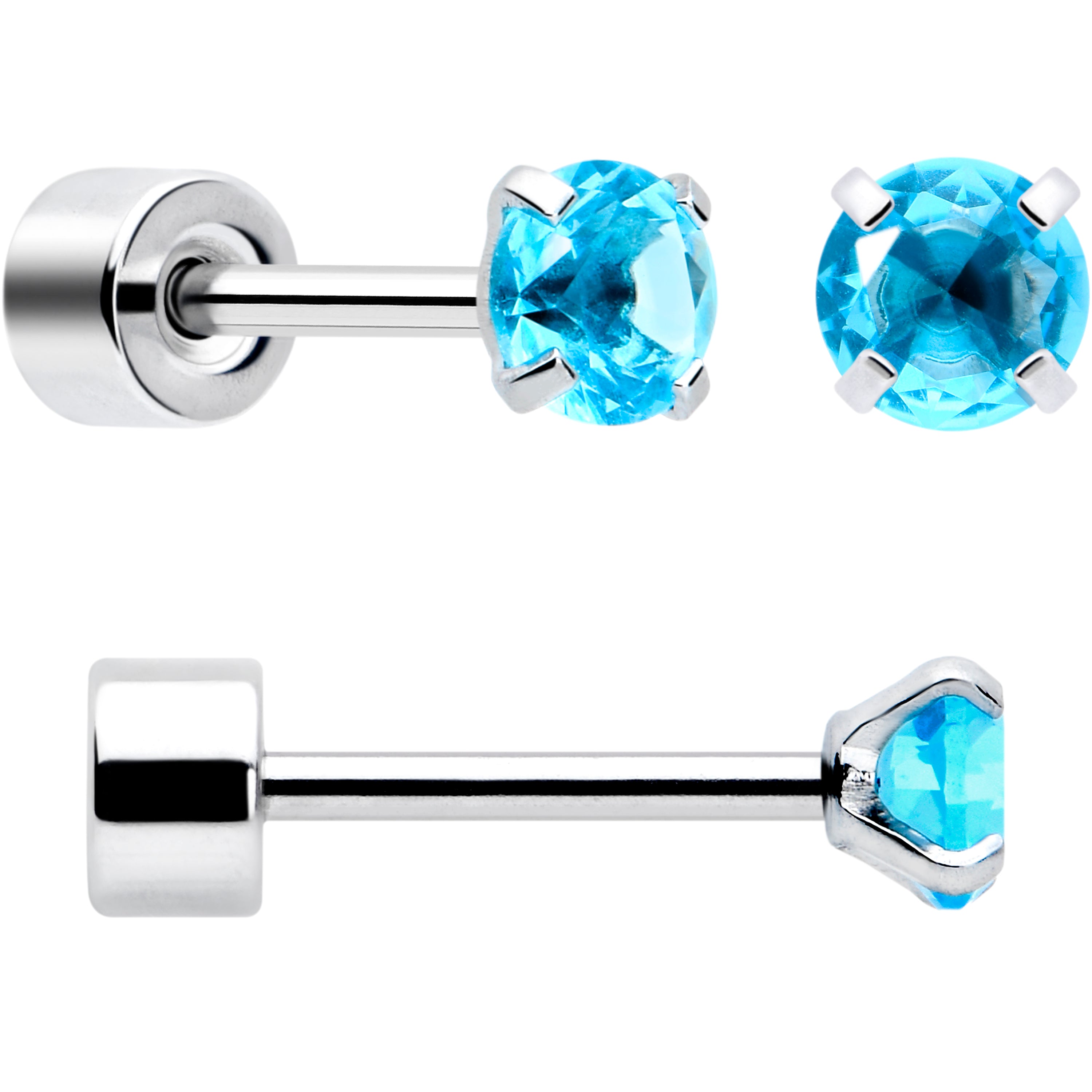 Blue Simplistic Heart Star CZ Flat Back Stud Earrings - 3 Pairs