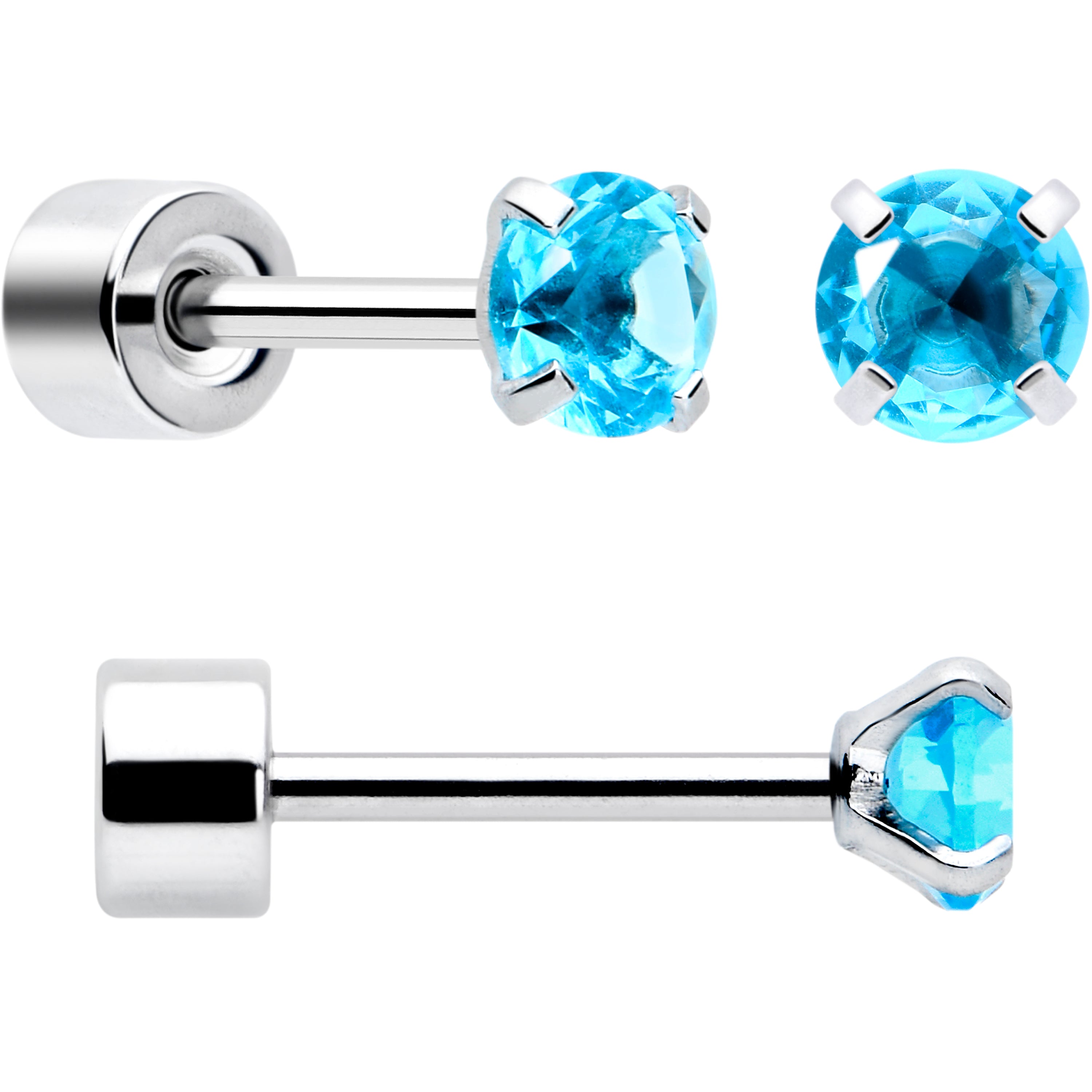 Blue CZ Flat Back Stud Earrings - 3 Pairs