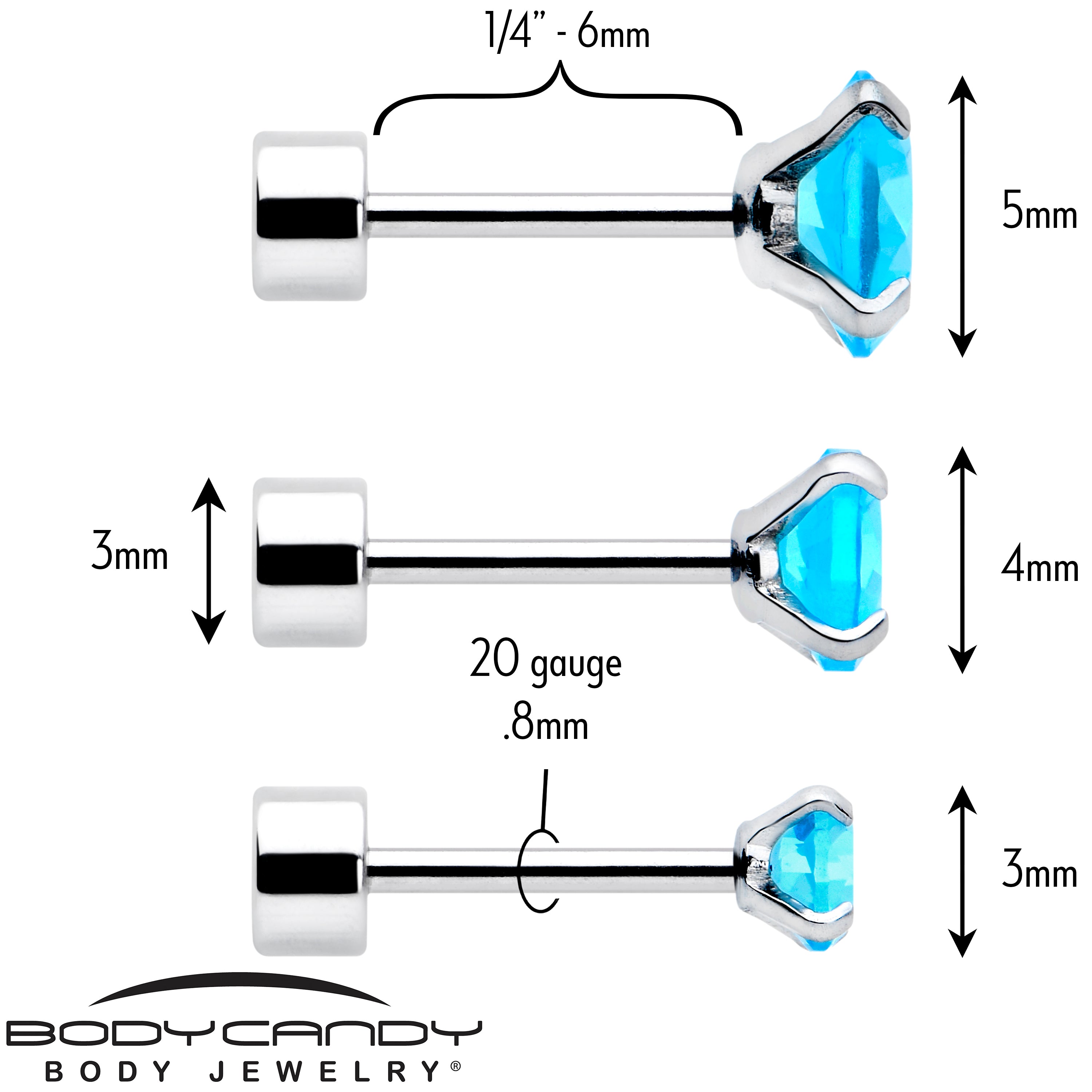 Blue CZ Flat Back Stud Earrings - 3 Pairs