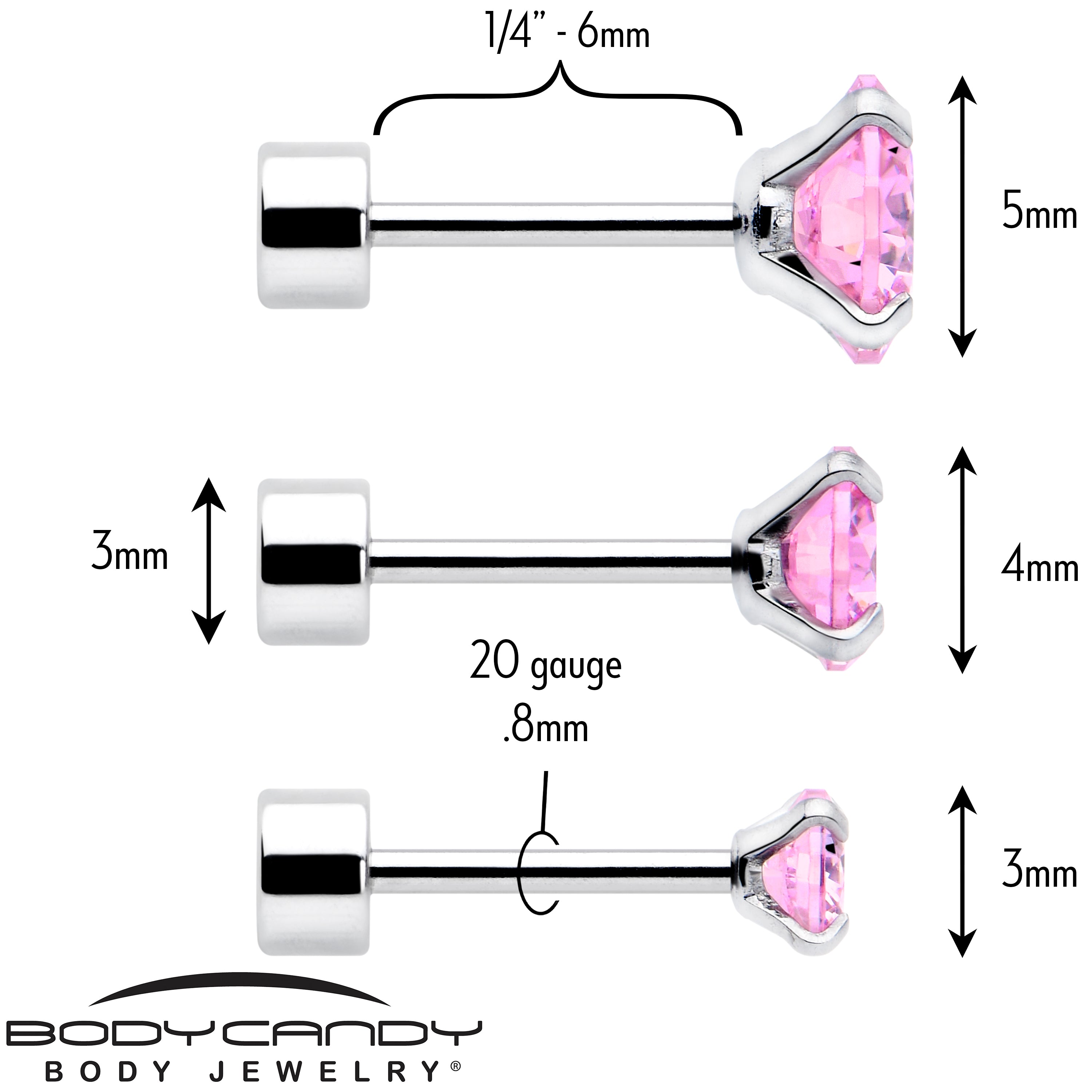 Pink CZ Flat Back Stud Earrings - 3 Pairs