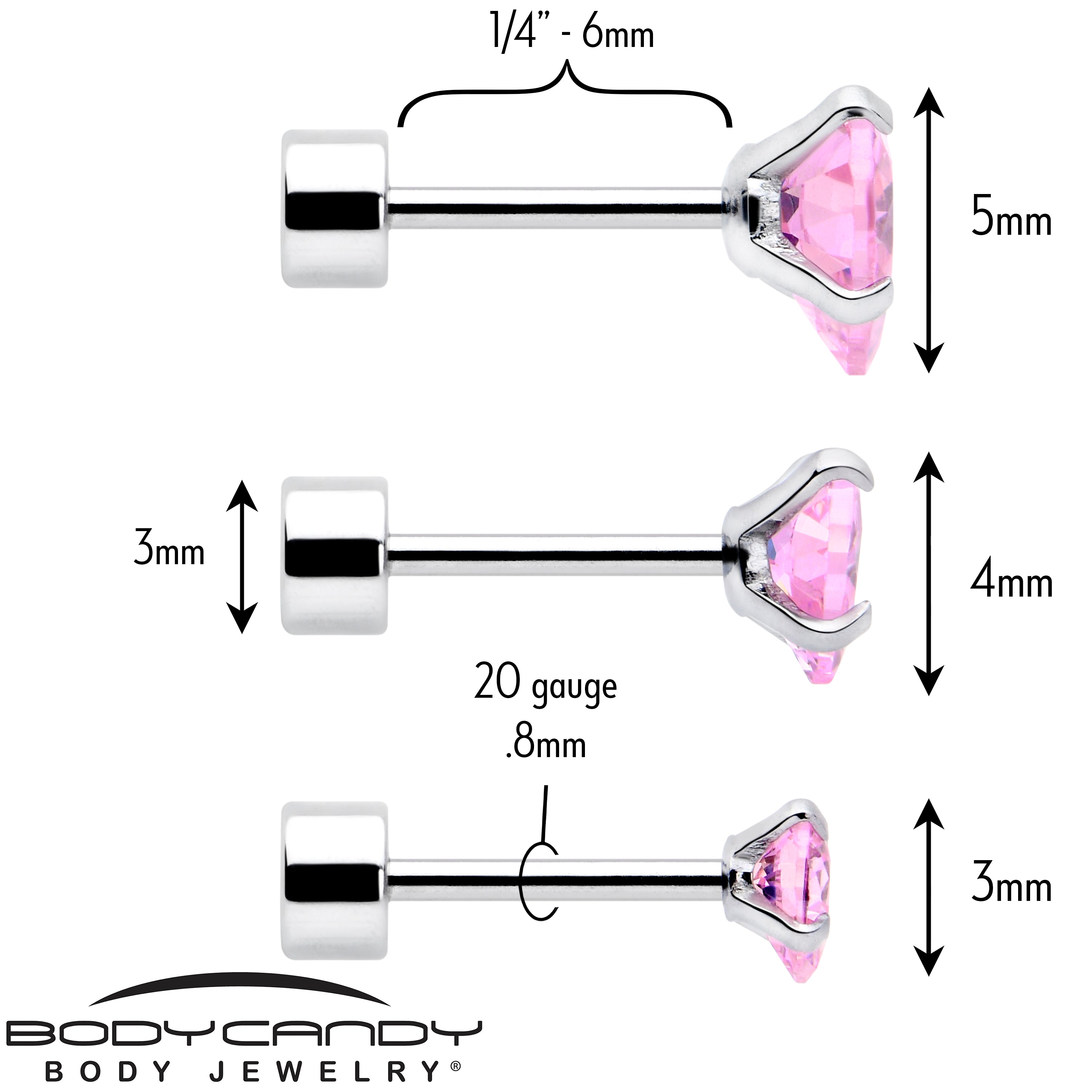 Pink Heart CZ Flat Back Stud Earrings - 3 Pairs