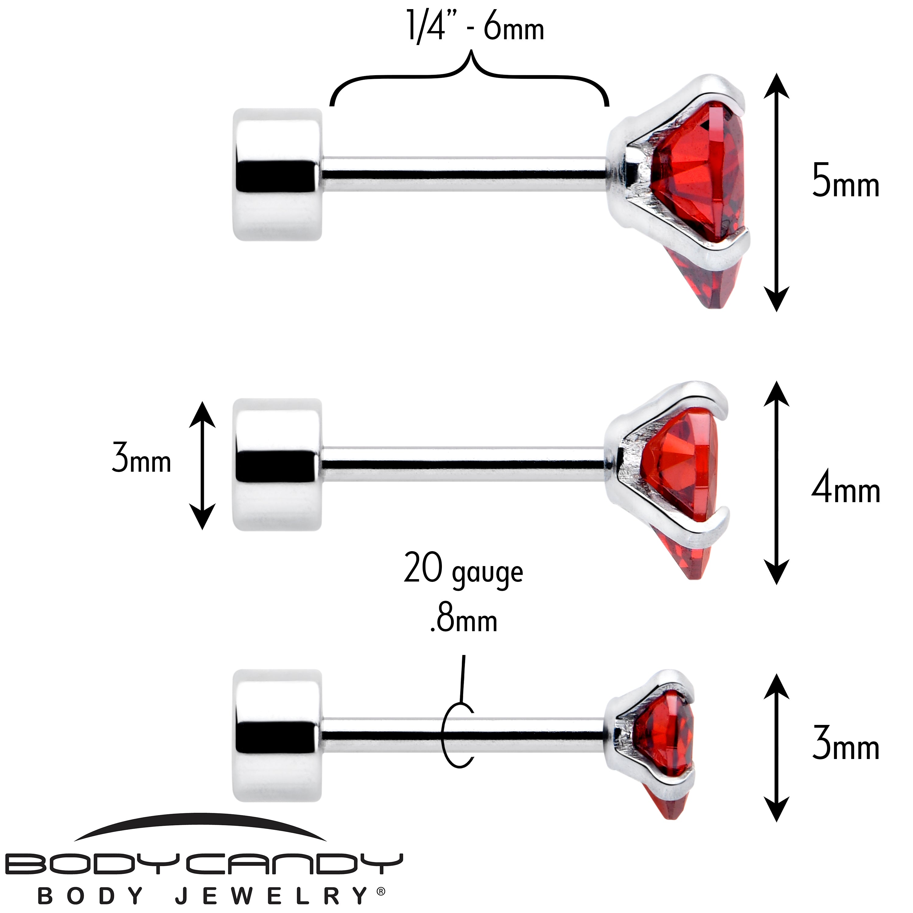 Red Heart CZ Flat Back Stud Earrings - 3 Pairs