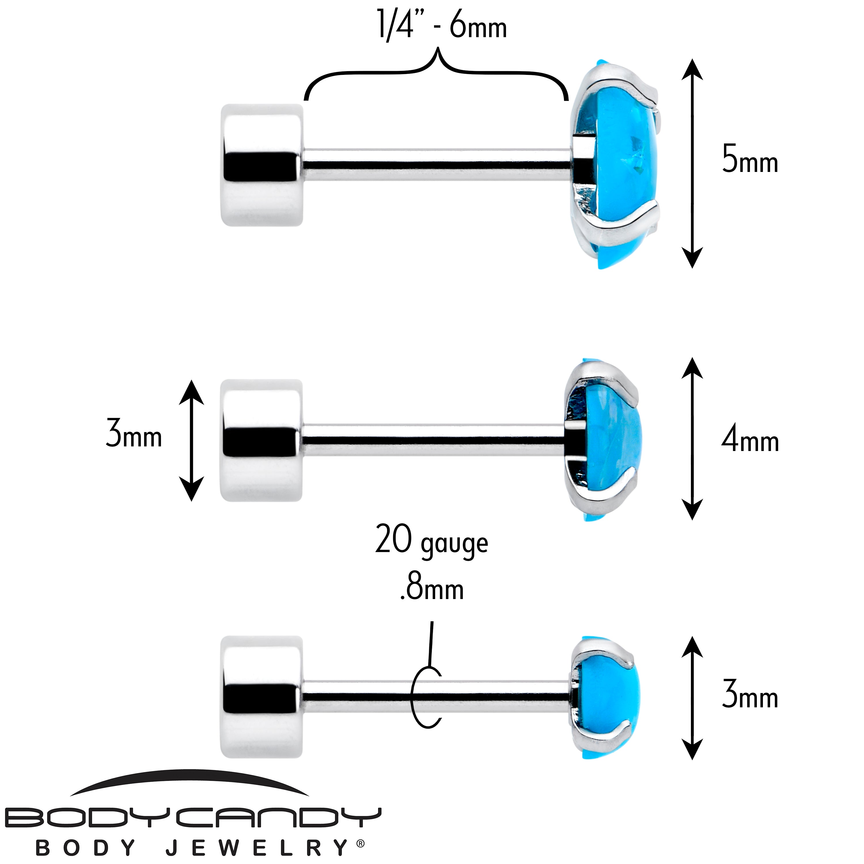 Blue Sythetic Opal Flat Back Stud Earrings - 3 Pairs