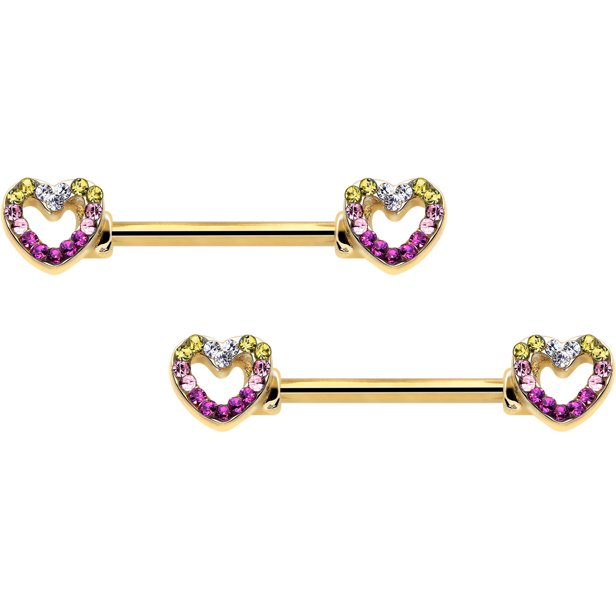 14 Gauge 9/16 Romance Gem Open Heart Barbell Nipple Ring Set