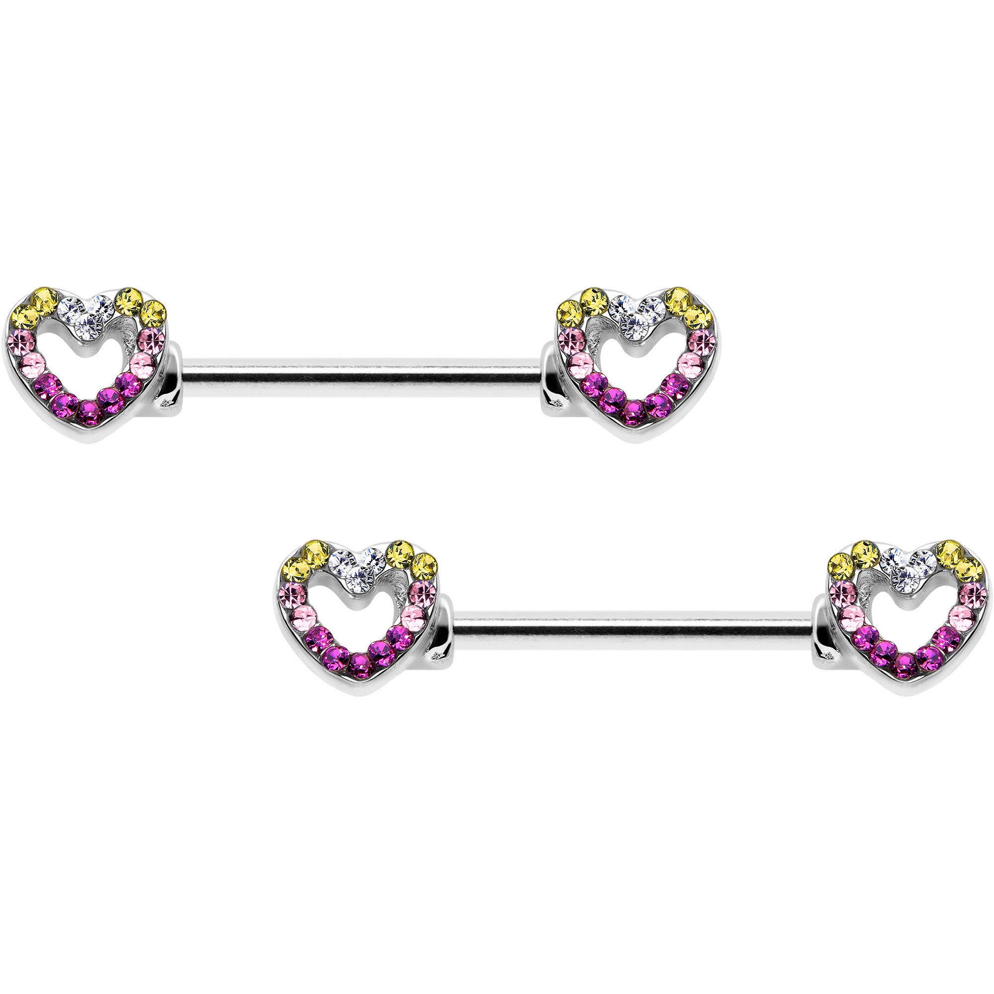 14 Gauge 9/16 Romance Gem Open Heart Barbell Nipple Ring Set