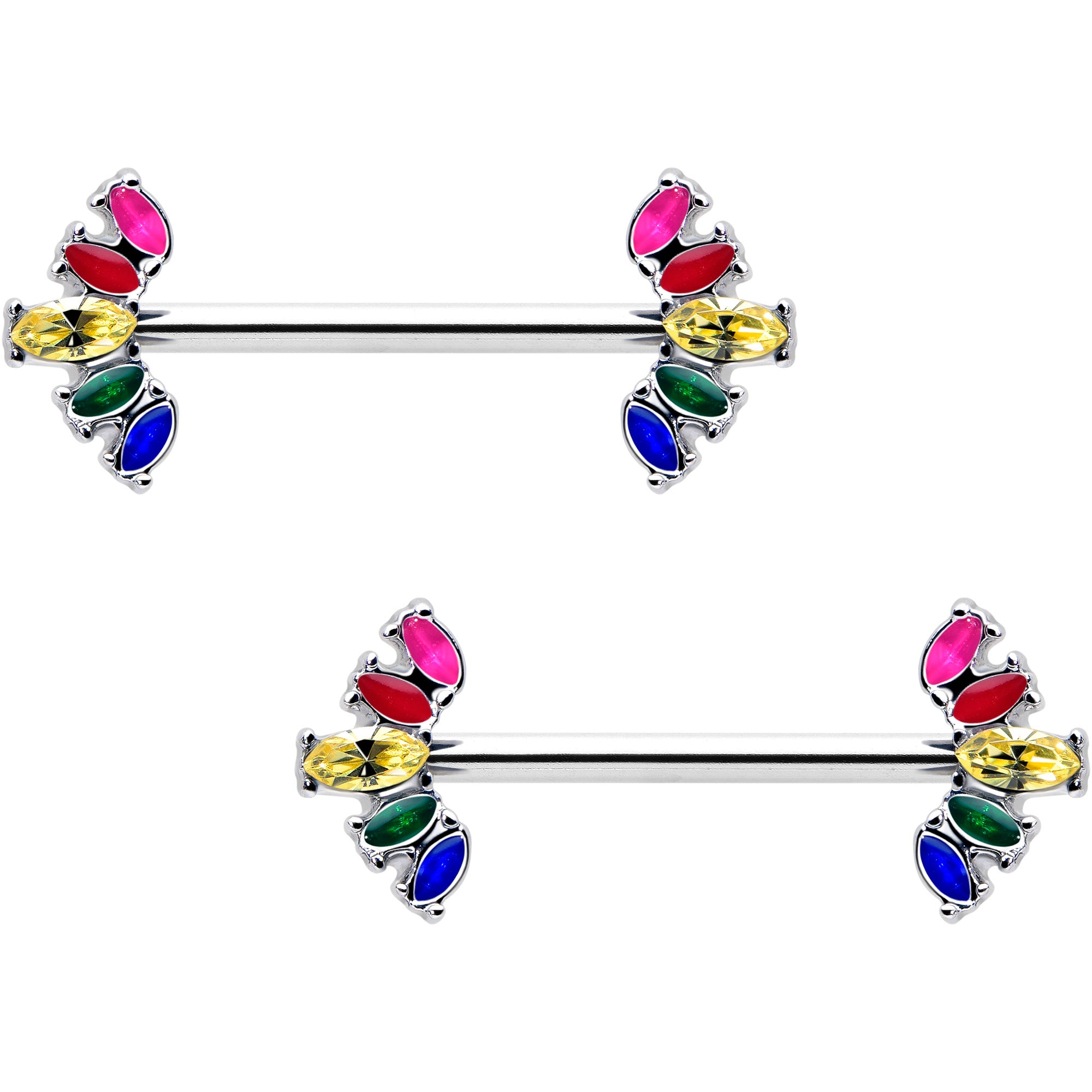 14 Gauge 9/16 Fancy Glam Rainbow Gem Pride Nipple Ring Set