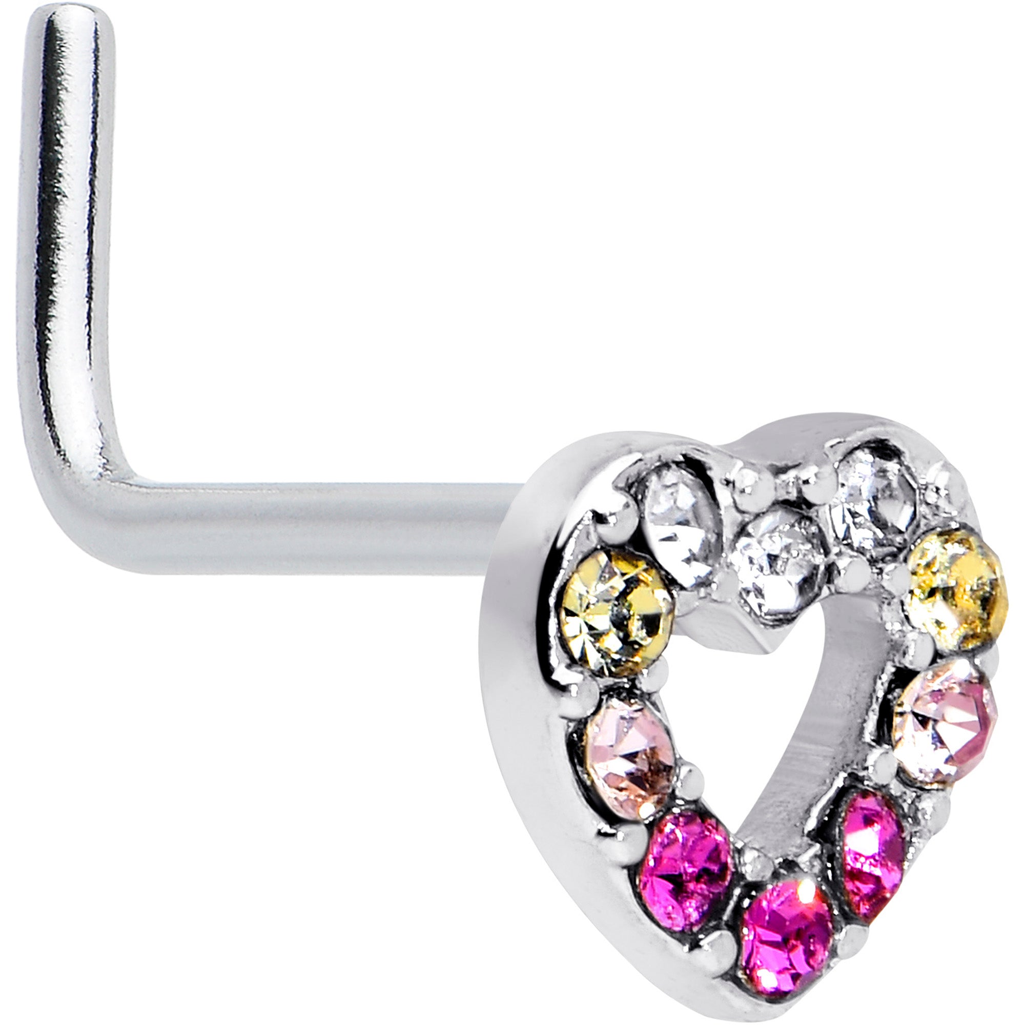 20 Gauge Romance Gem Open Heart L Shape Nose Ring