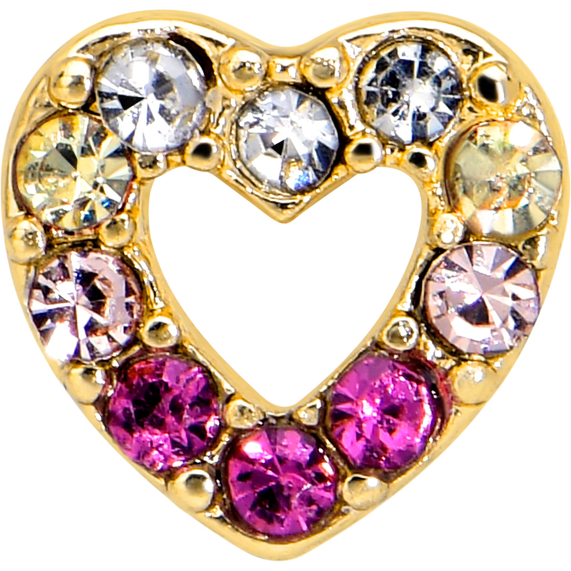 20 Gauge L Shape Nose Ring with Purple Gem and Rainbow Heart 7mm