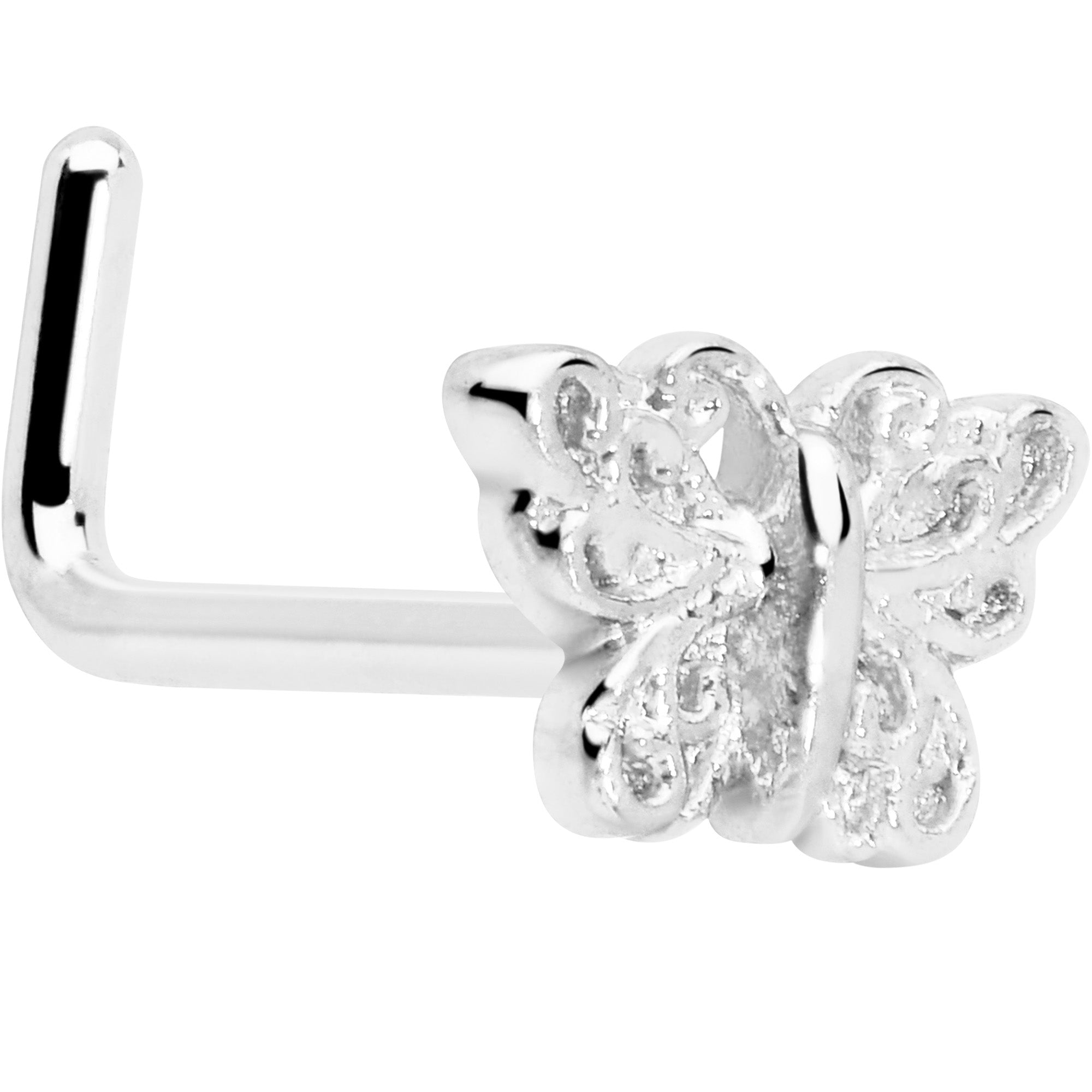 L Shape Nose Ring Butterfly Design 20 Gauge 7mm