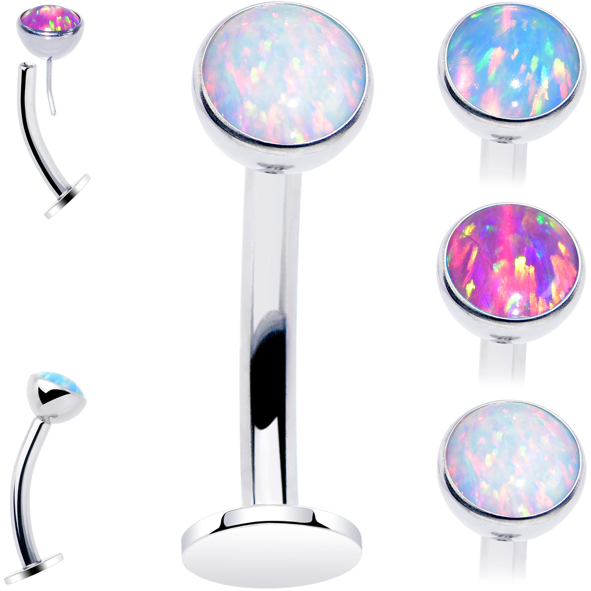 Synthetic Opal Titanium Threadless Navel Ring