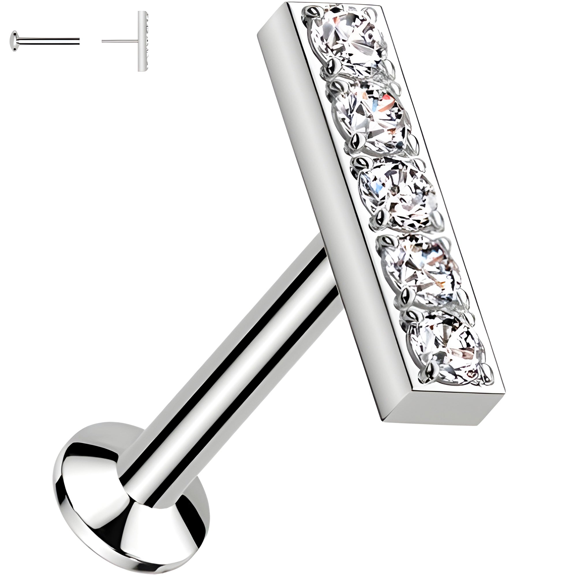 CZ Mirco Gem Bar Flat Back Earring - 18 Gauge Threadless Push In