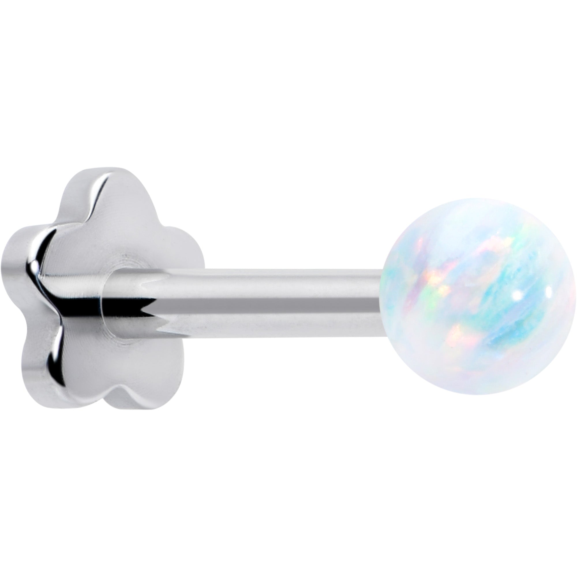 Titanium Reversible Flower Flat Back Stud 18G Synthetic Opal Ball