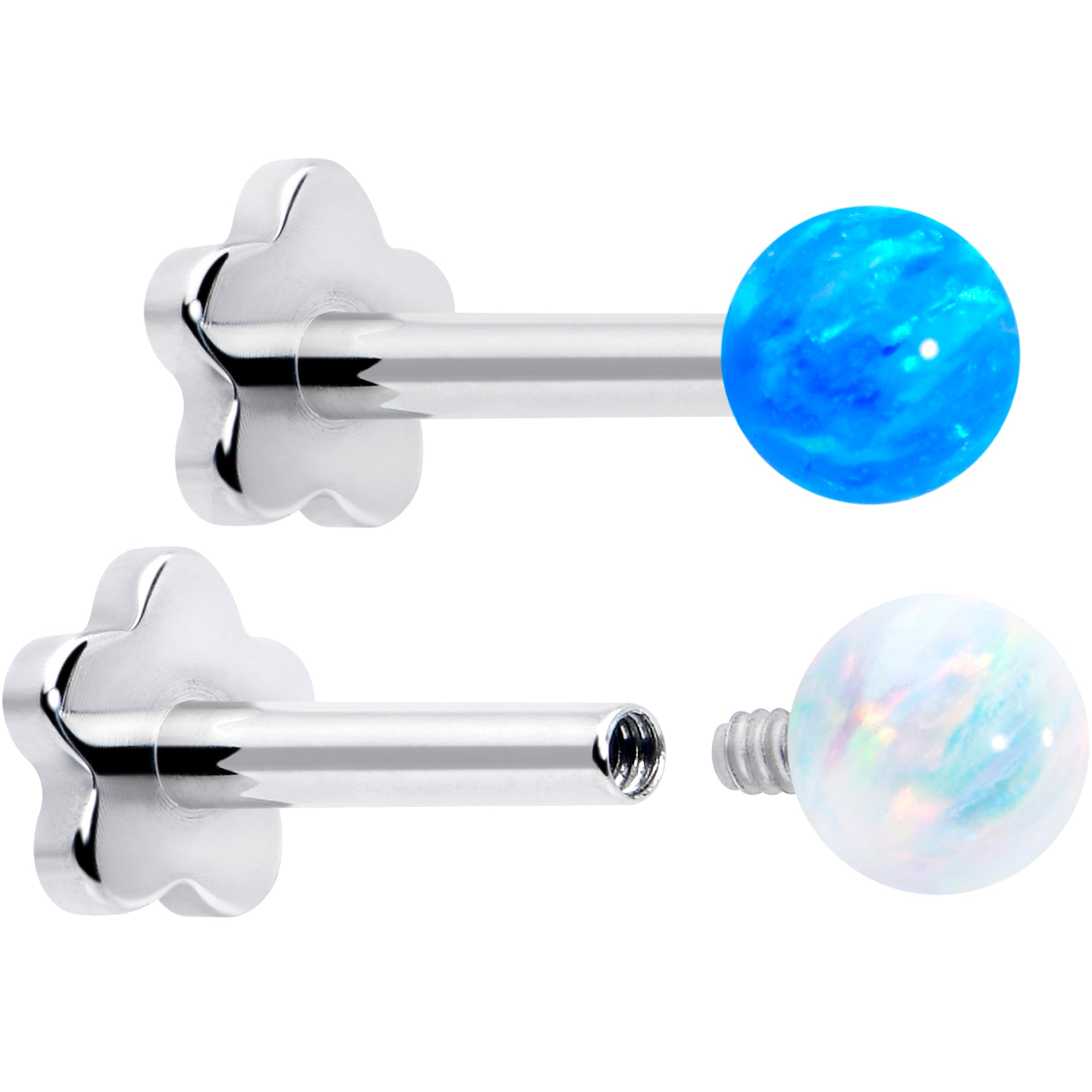 18 Gauge  Opal Ball Titanium Reversible Flower Earring Stud