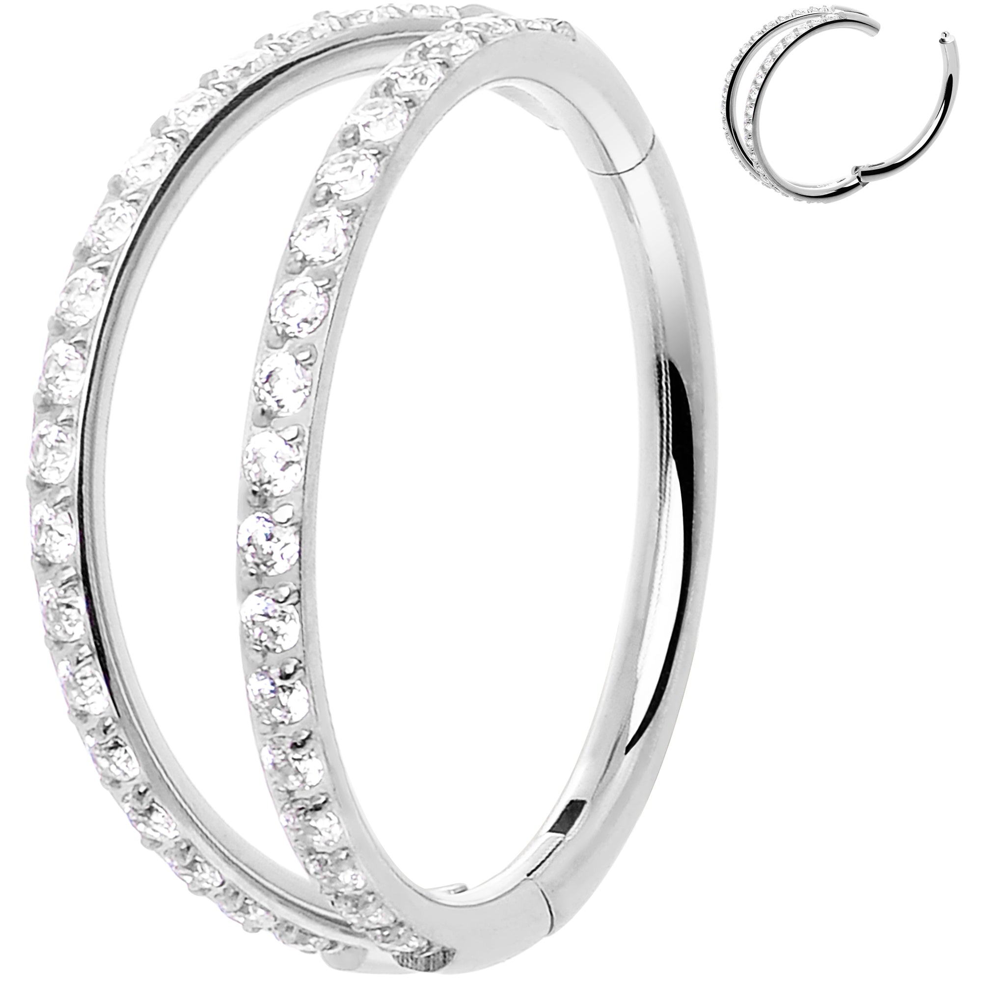 Micro Gem Titanium Hinged Double Nose Hoop