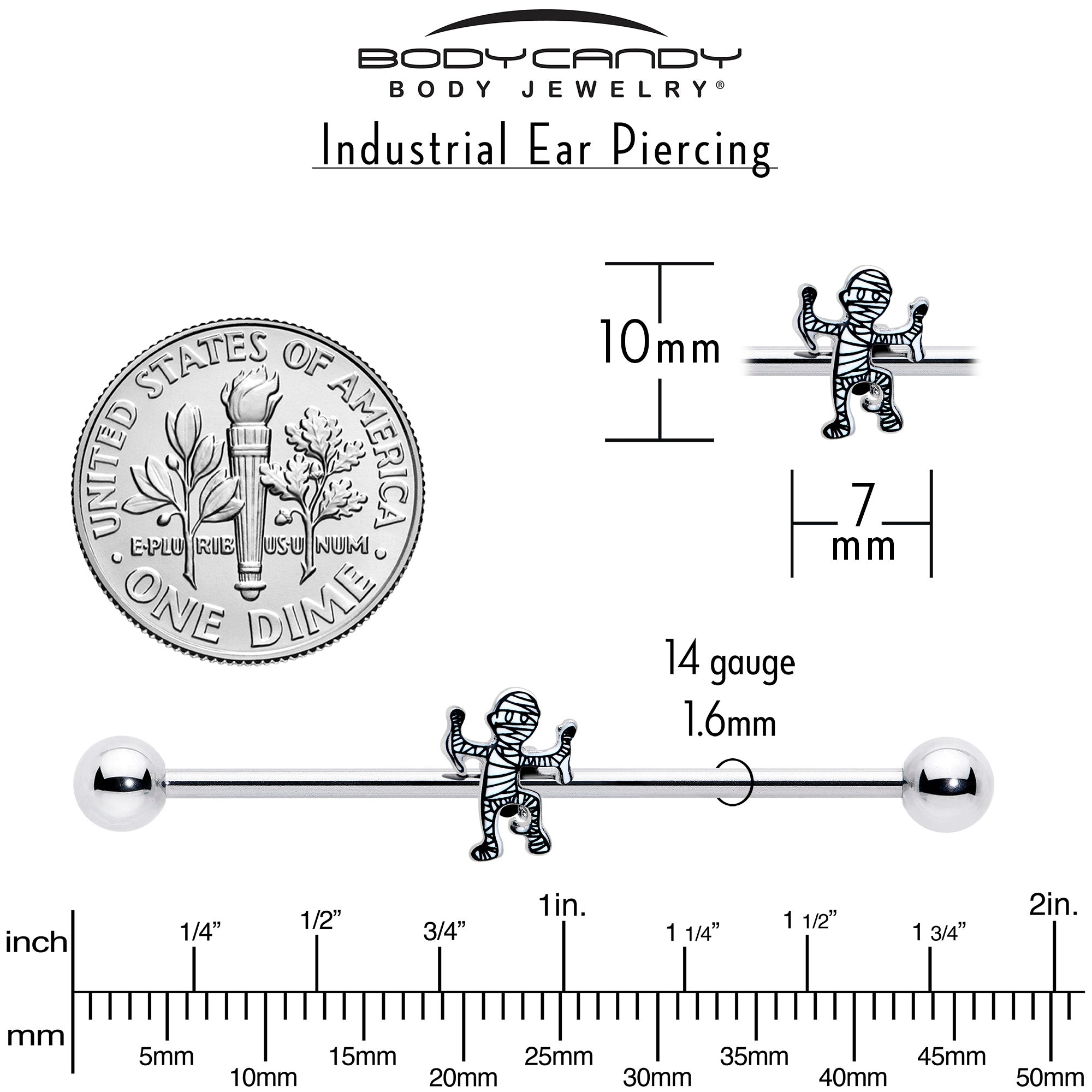 38mm industrial barbell with Halloween mummy design