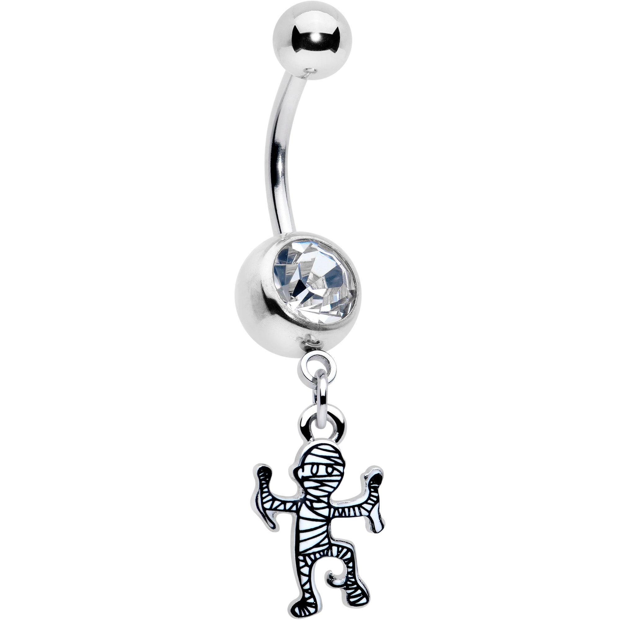 Clear gem two-tone Halloween mummy dangle belly ring