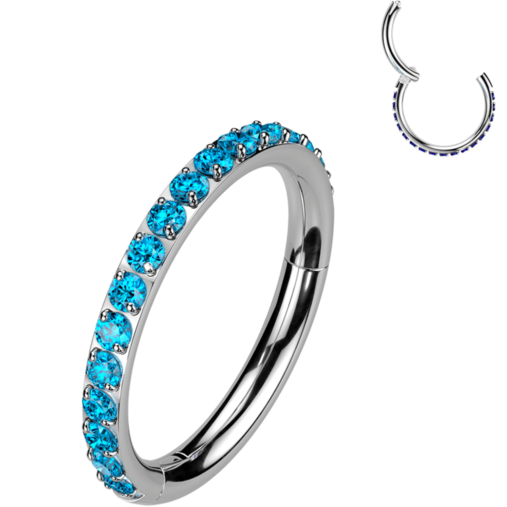 18 Gauge Aqua Blue Micro Gem Titanium Nose Hoop