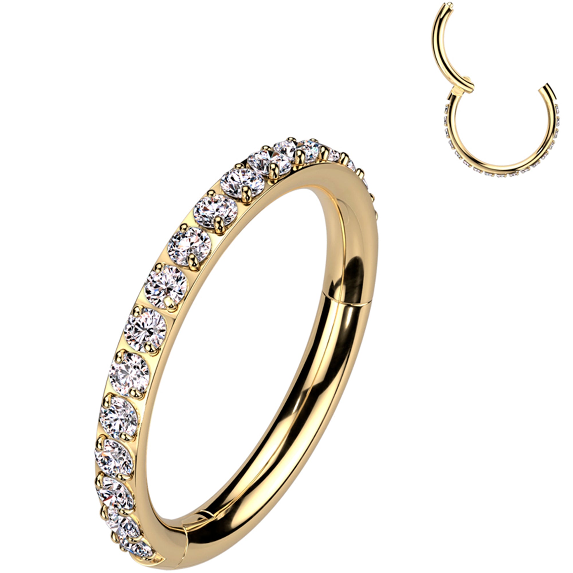 Gold Tone Titanium Nose Hoop with Micro Gem