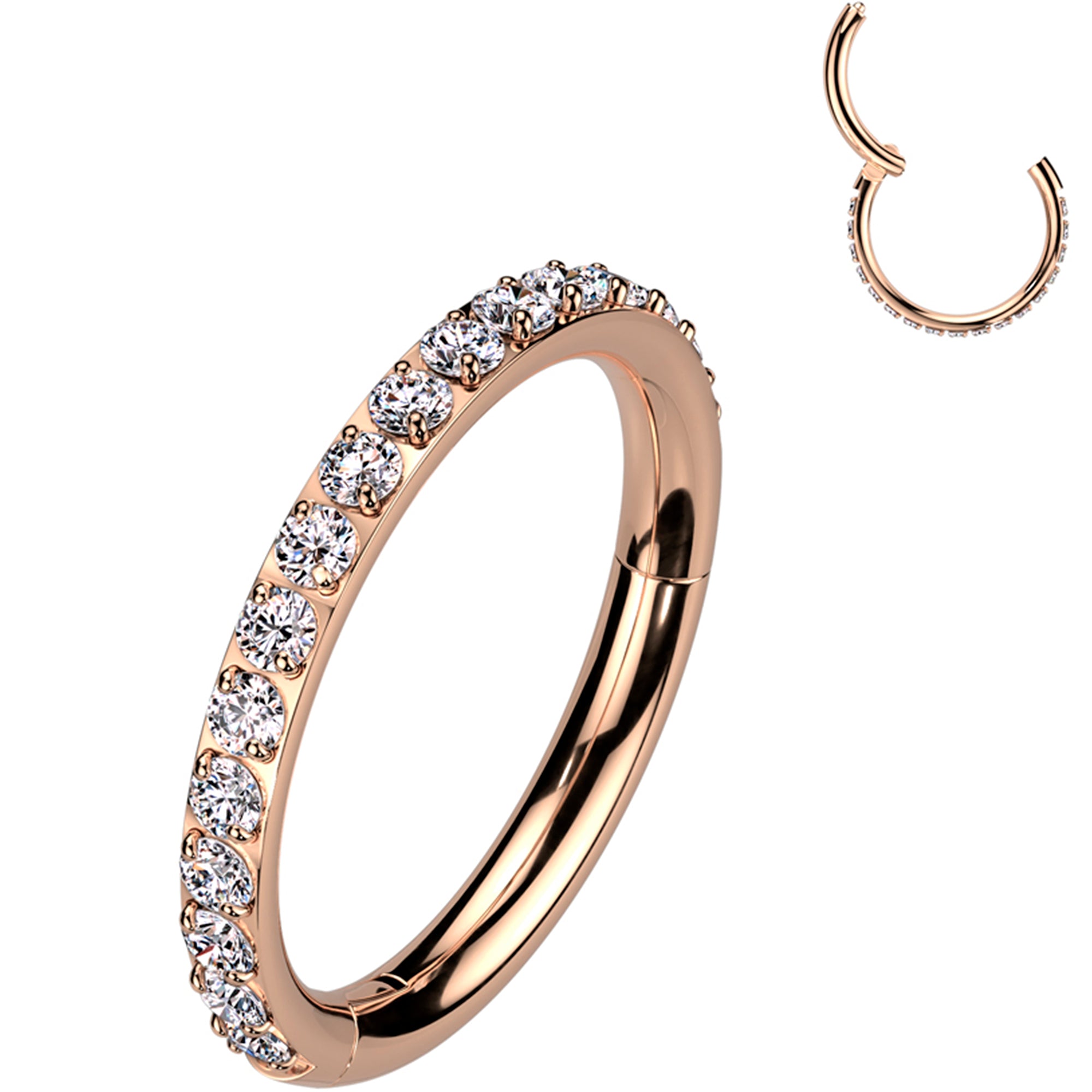 Rose Gold Tone Implant Grade Titanium Nose Hoop with Micro Gem