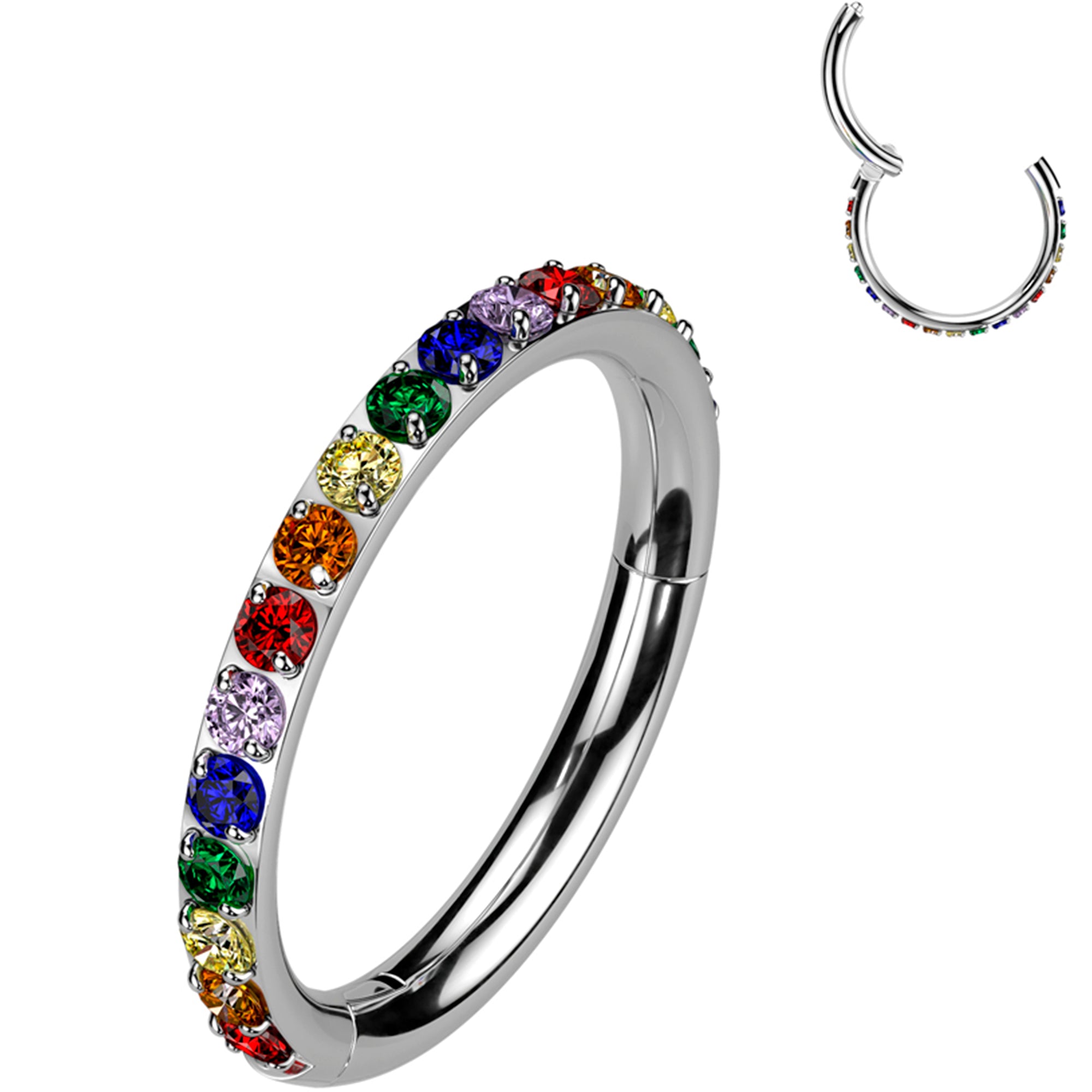 18 Gauge Rainbow Micro Gem Nose Hoop in Implant Grade Titanium