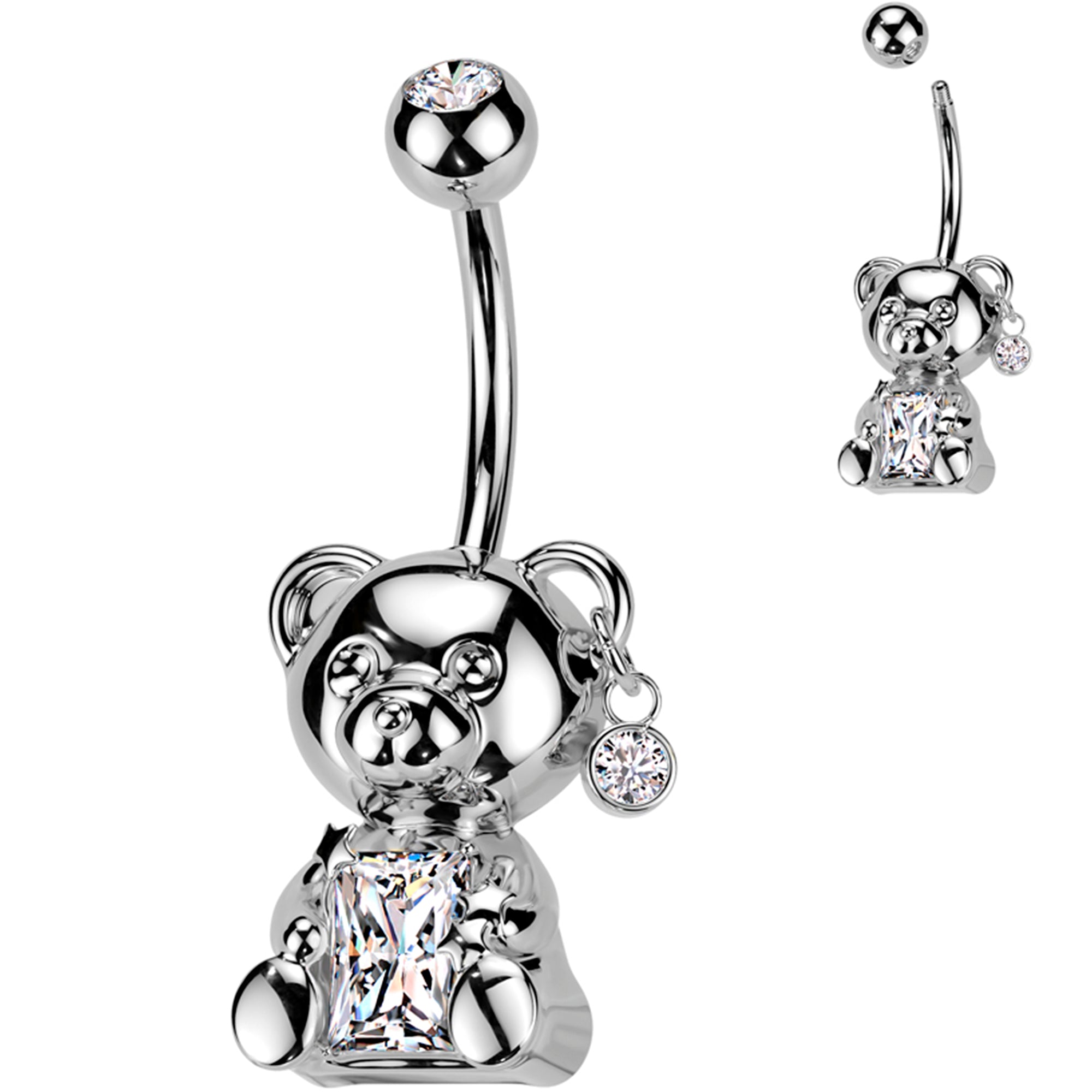 Teddy Bear Belly Ring 14k Gold Plated with CZ Gem