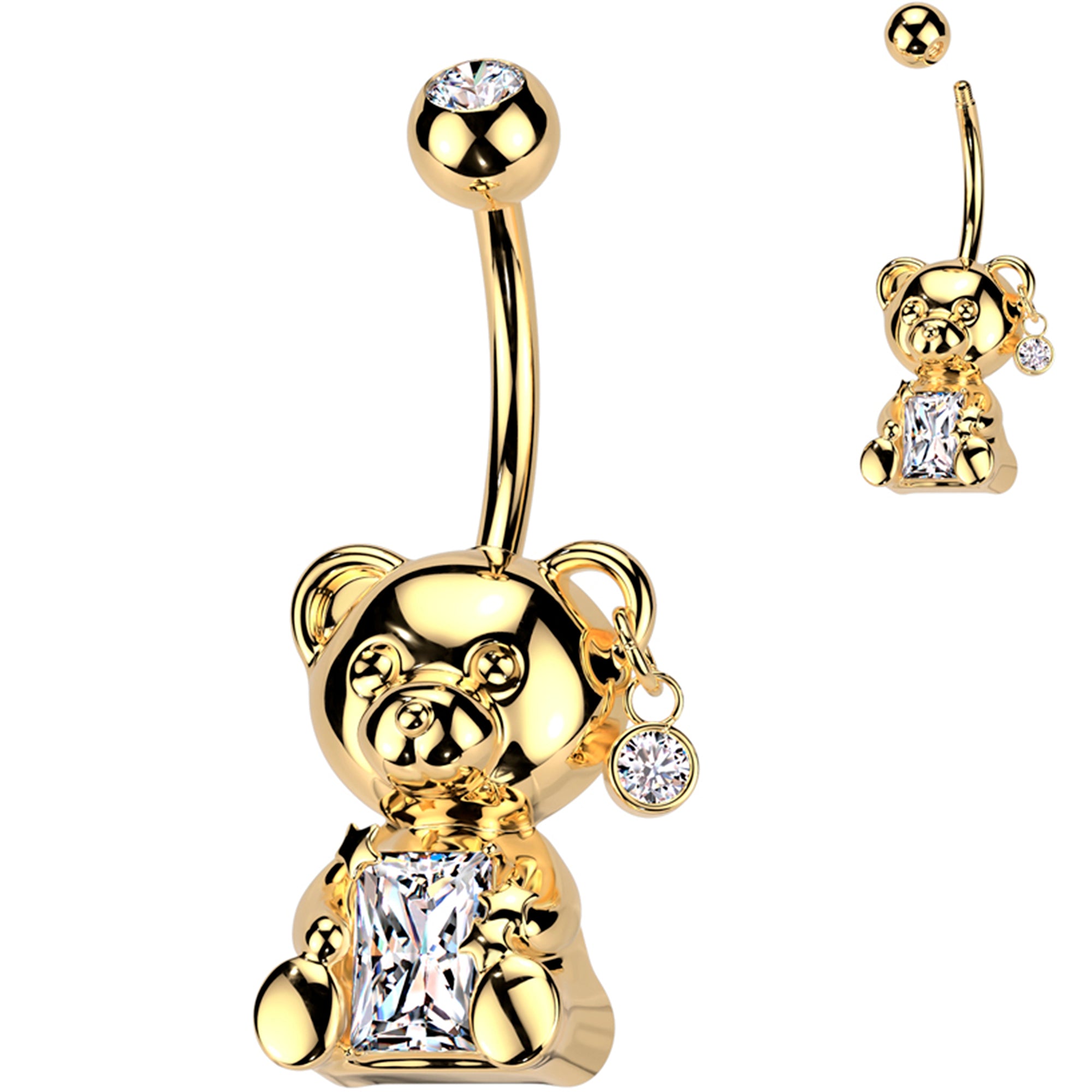 Teddy Bear Belly Ring 14k Gold Plated with CZ Gem