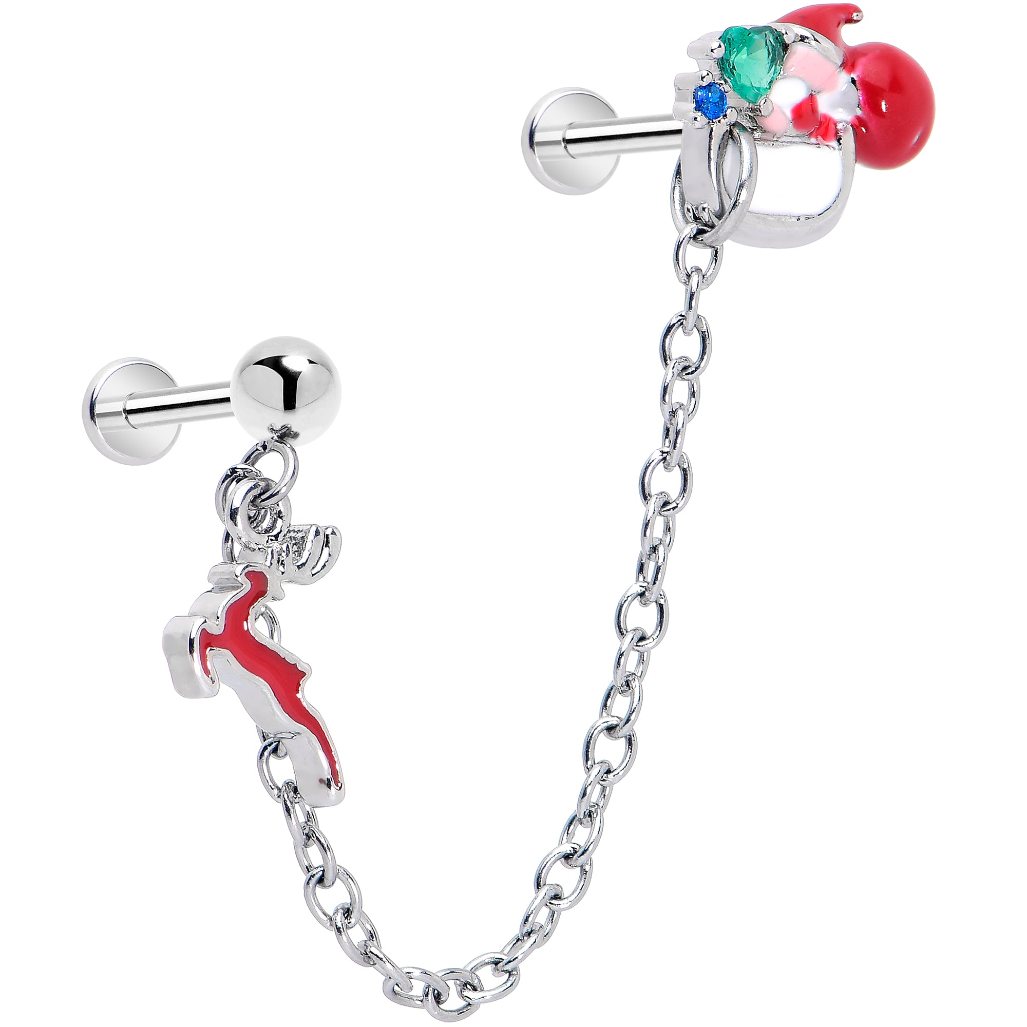 Santa Sleigh and Reindeer Holiday Double Piercing Earrings