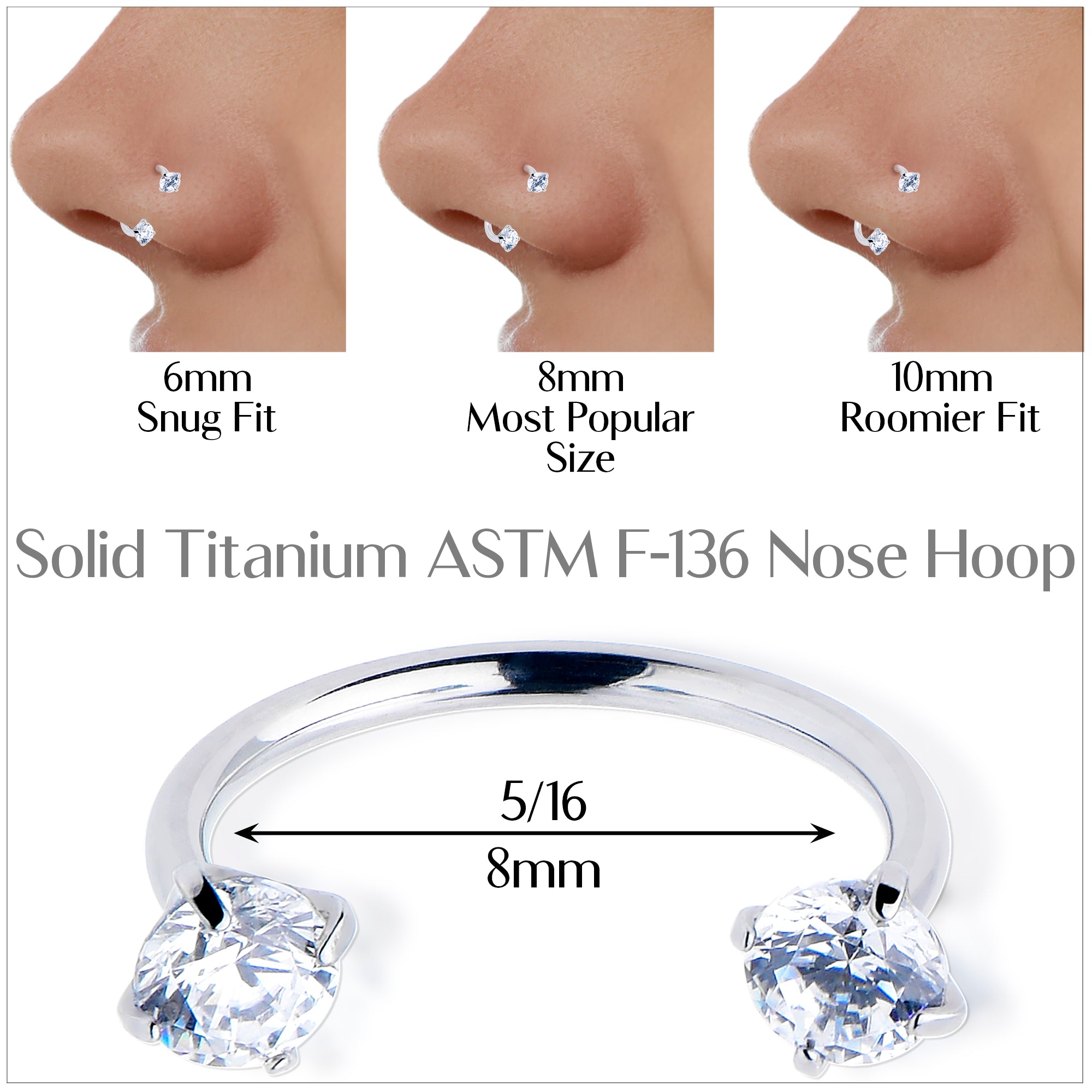 CZ Double Gem Horseshoe Nose Ring