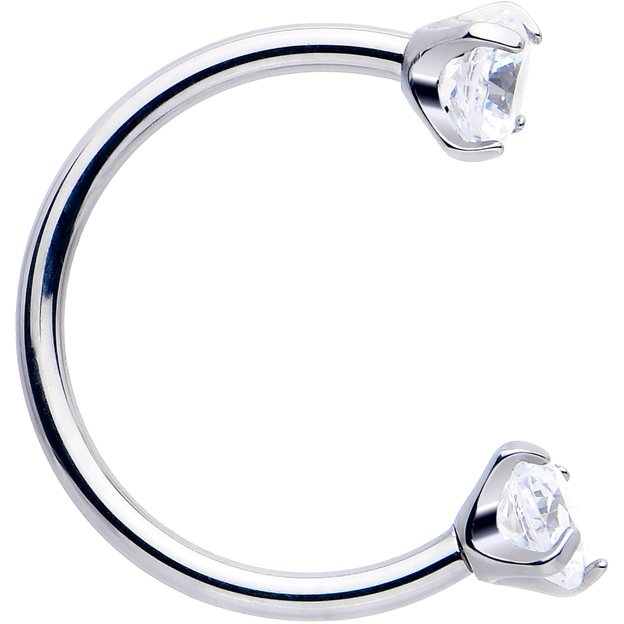 Double Gem Titanium Horseshoe Nose Ring -  Internally Threaded Solid Titanium CZ Horseshoe Nose Hoop