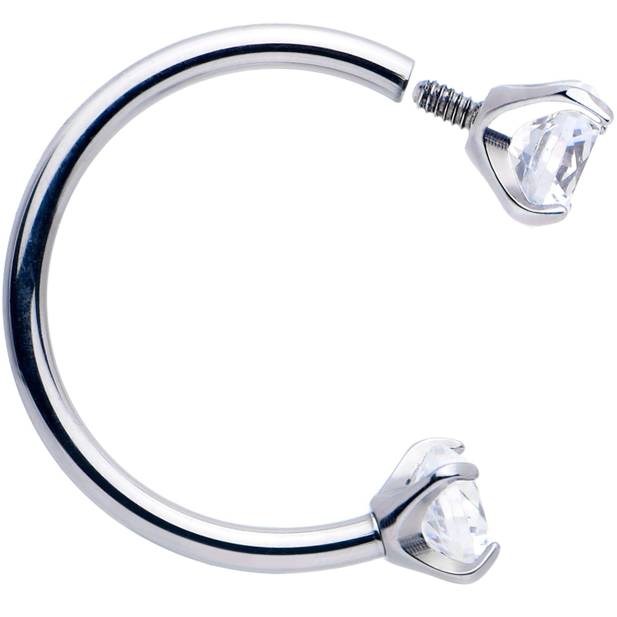 Double Gem Titanium Horseshoe Nose Ring -  Internally Threaded Solid Titanium CZ Horseshoe Nose Hoop