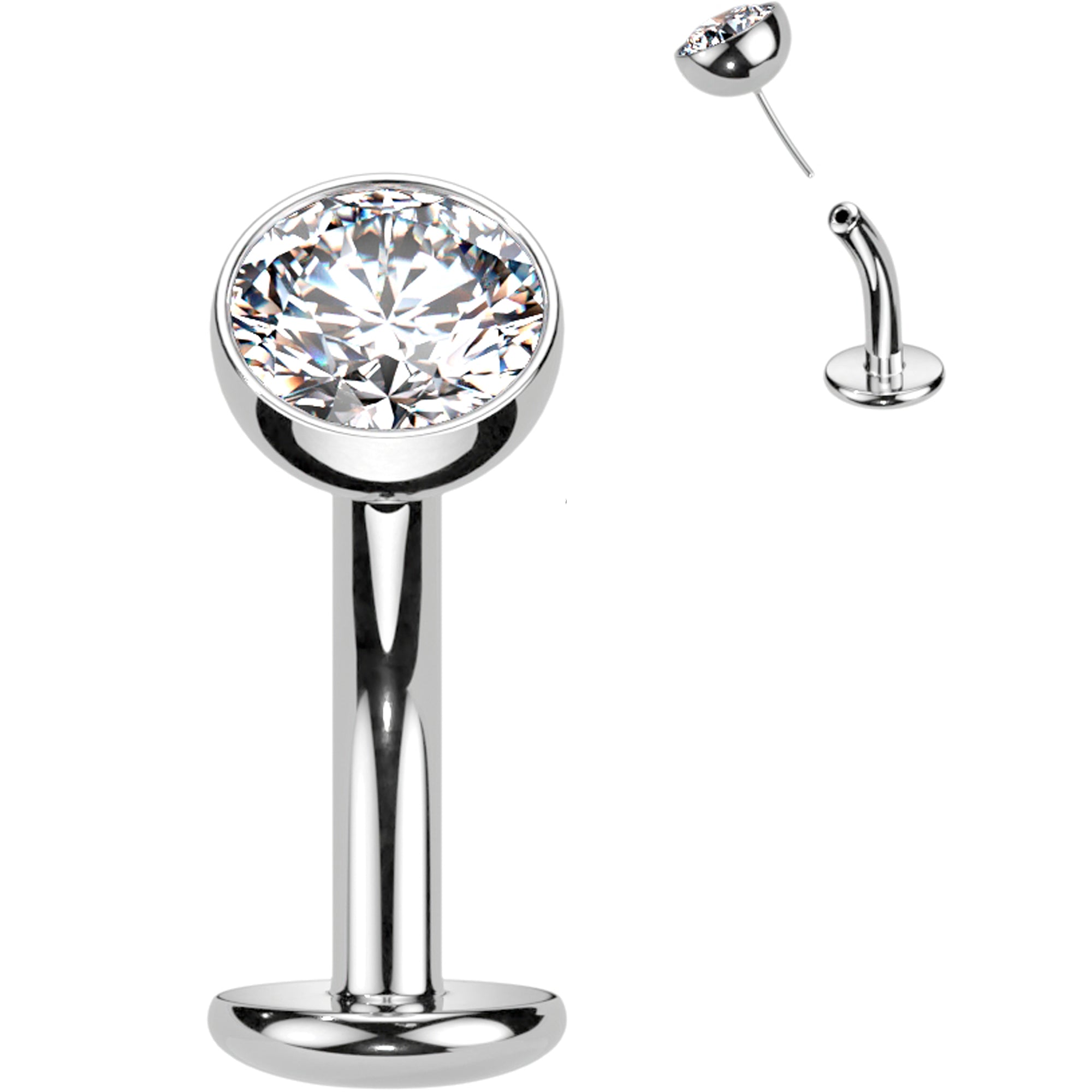 CZ Bezel Gem Titanium Threadless Floating Belly Ring