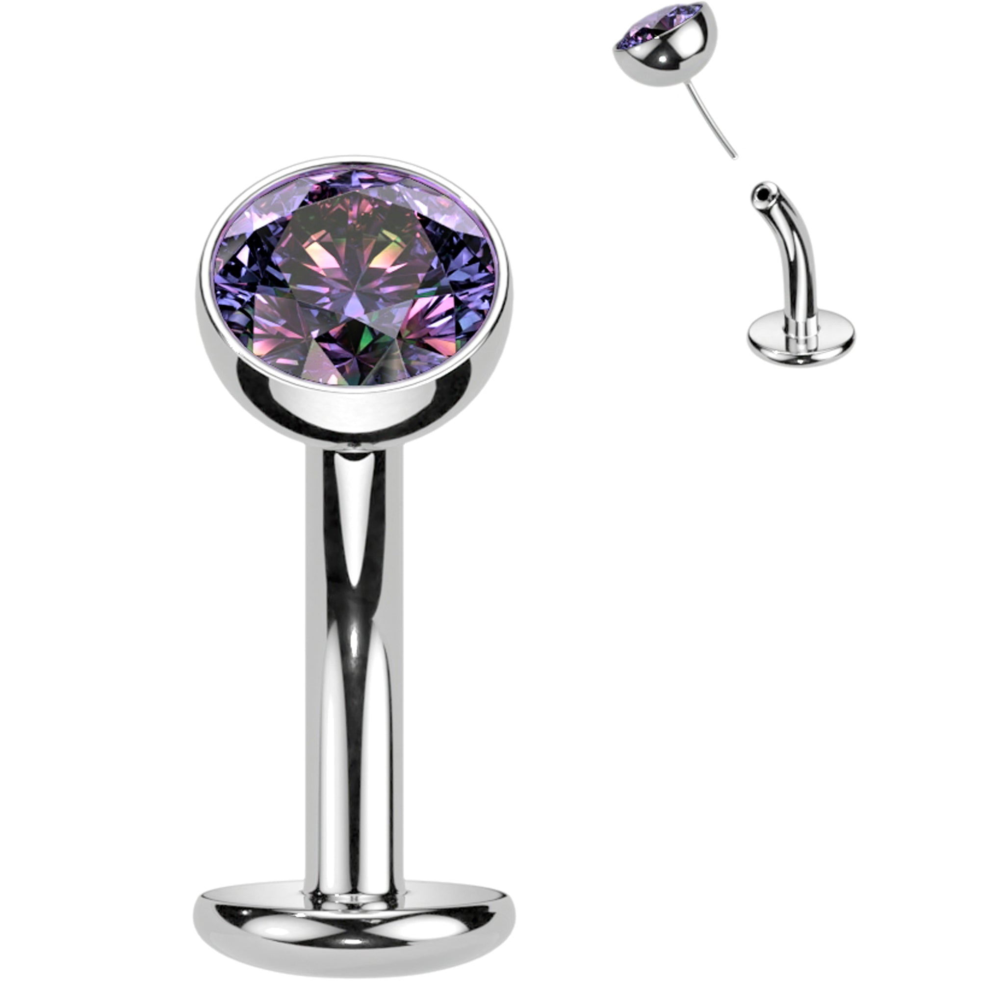 CZ Bezel Gem Titanium Threadless Floating Belly Ring